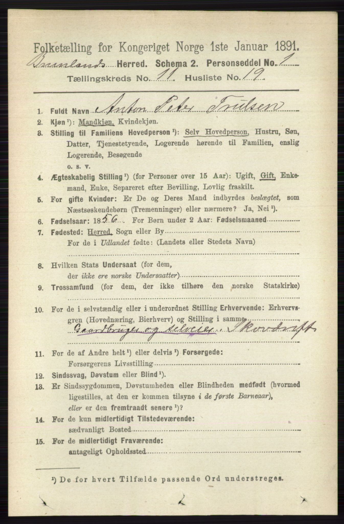 RA, 1891 census for 0726 Brunlanes, 1891, p. 5474