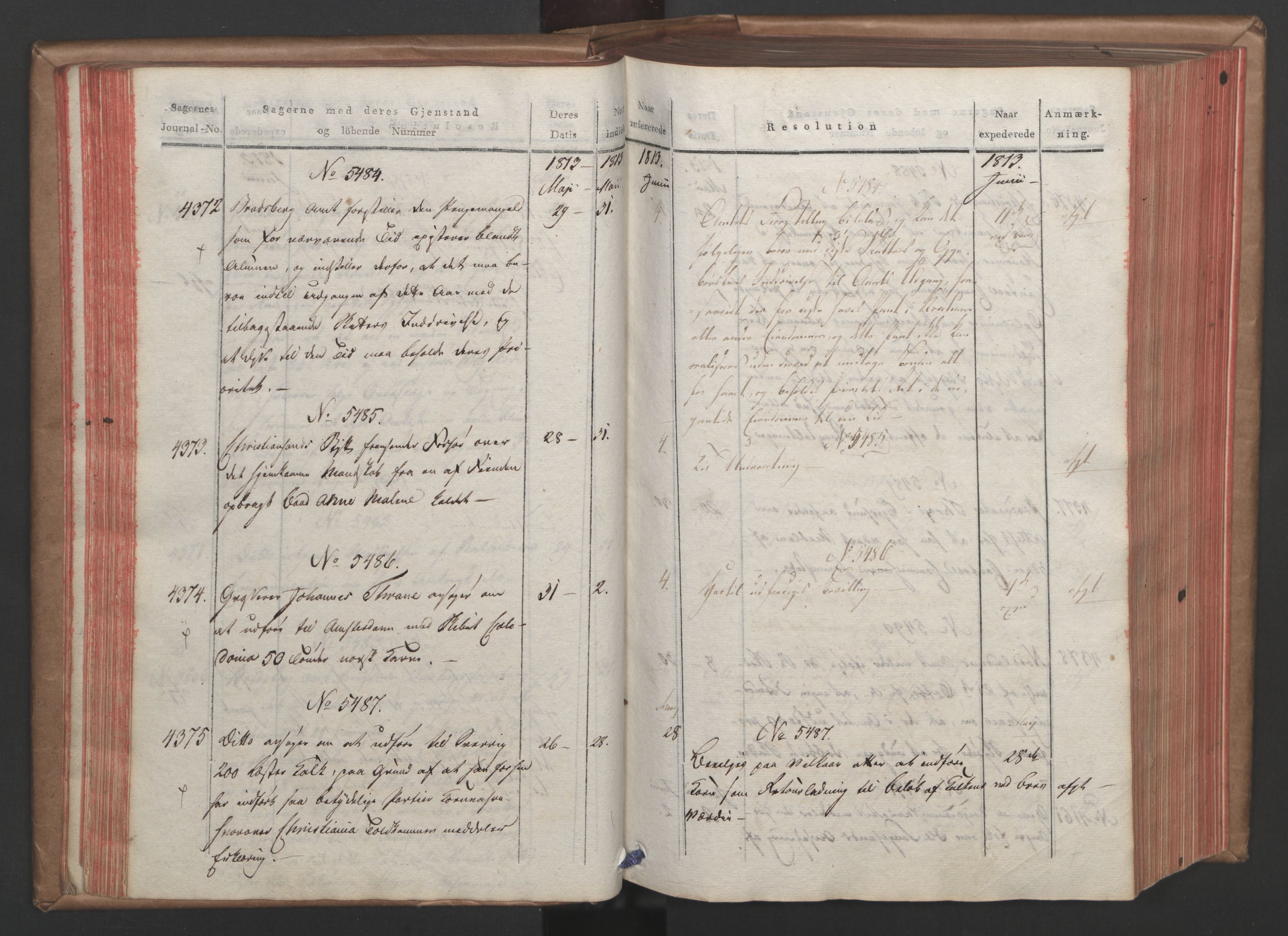 Stattholderembetet 1810-1814, 1. kontor (Kontor A), AV/RA-EA-2872/Ab/L0006: Referatprotokoll,  j.nr. 4244-5022,  l.nr. 5322-6289, 1813, p. 53