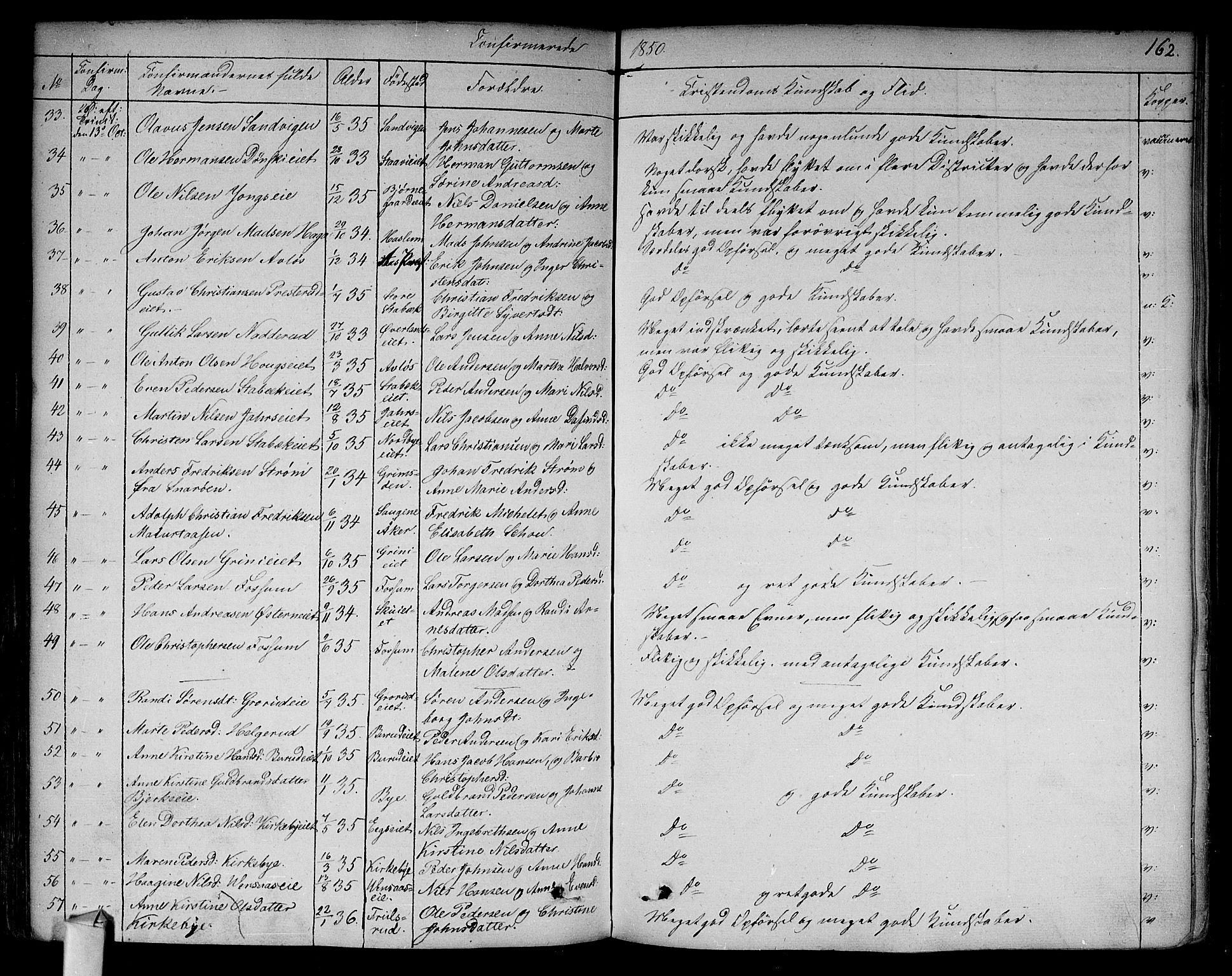 Asker prestekontor Kirkebøker, SAO/A-10256a/F/Fa/L0009: Parish register (official) no. I 9, 1825-1878, p. 162