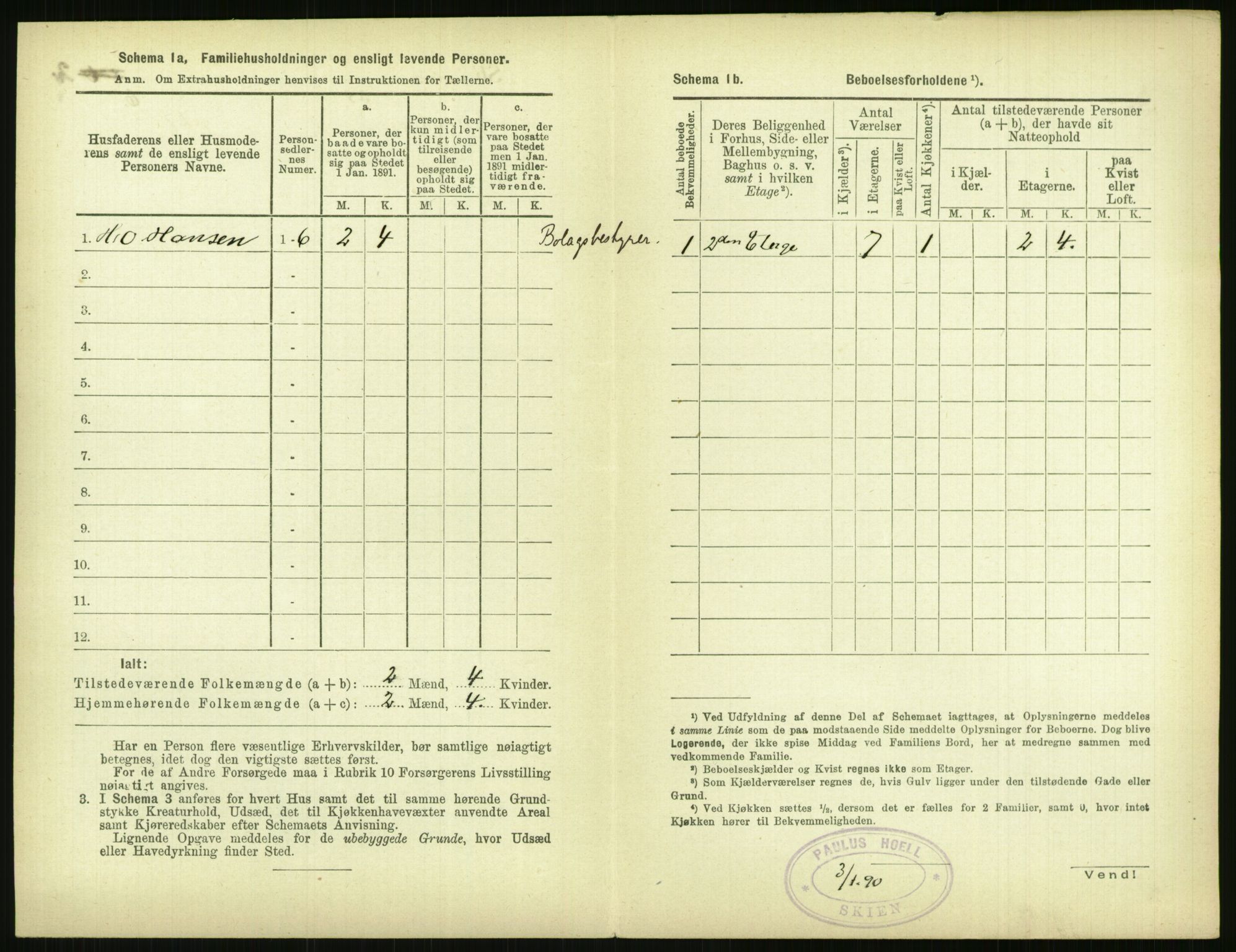 RA, 1891 census for 0806 Skien, 1891, p. 1353