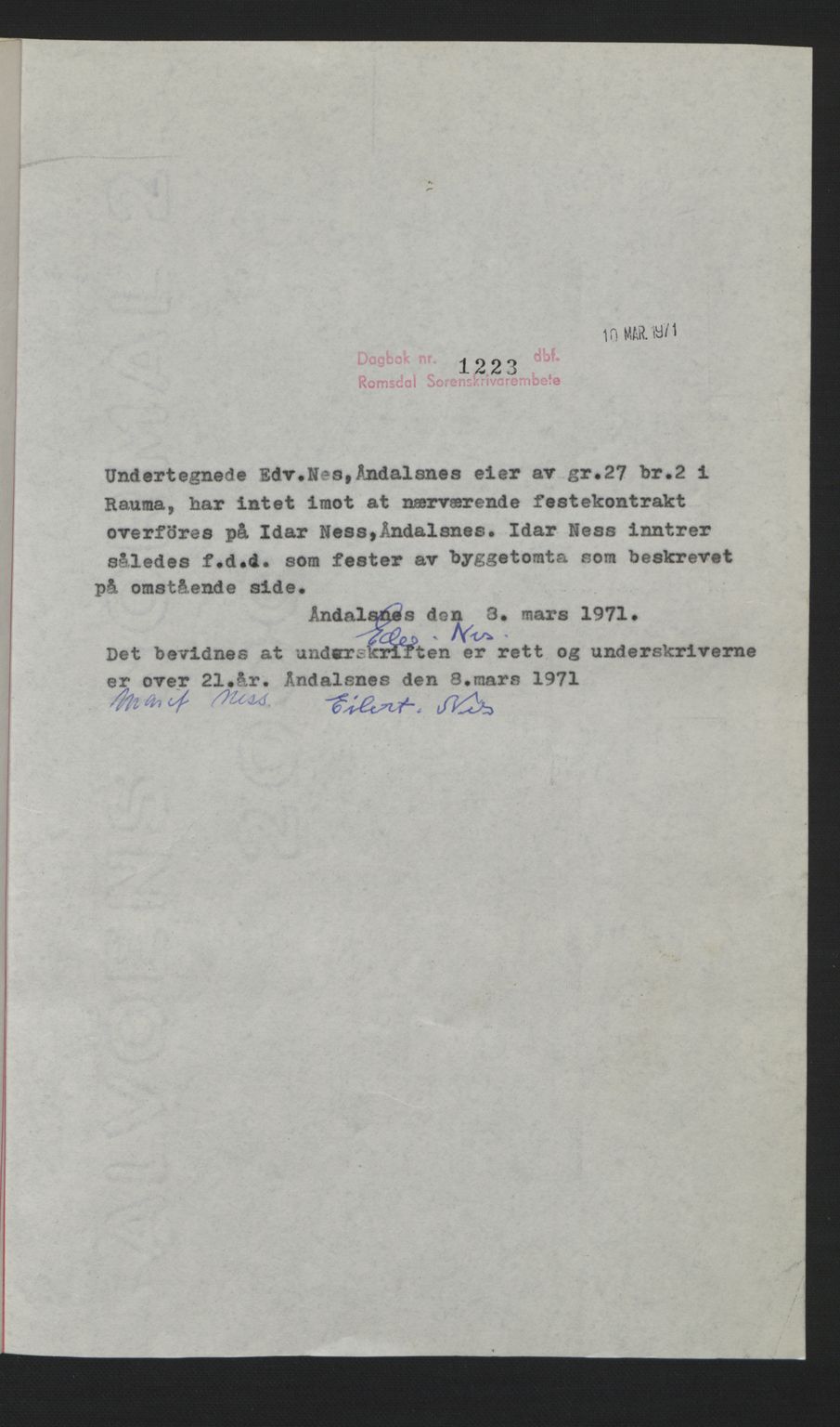 Romsdal sorenskriveri, AV/SAT-A-4149/1/2/2C: Mortgage book no. A17, 1944-1945, Diary no: : 1613/1944