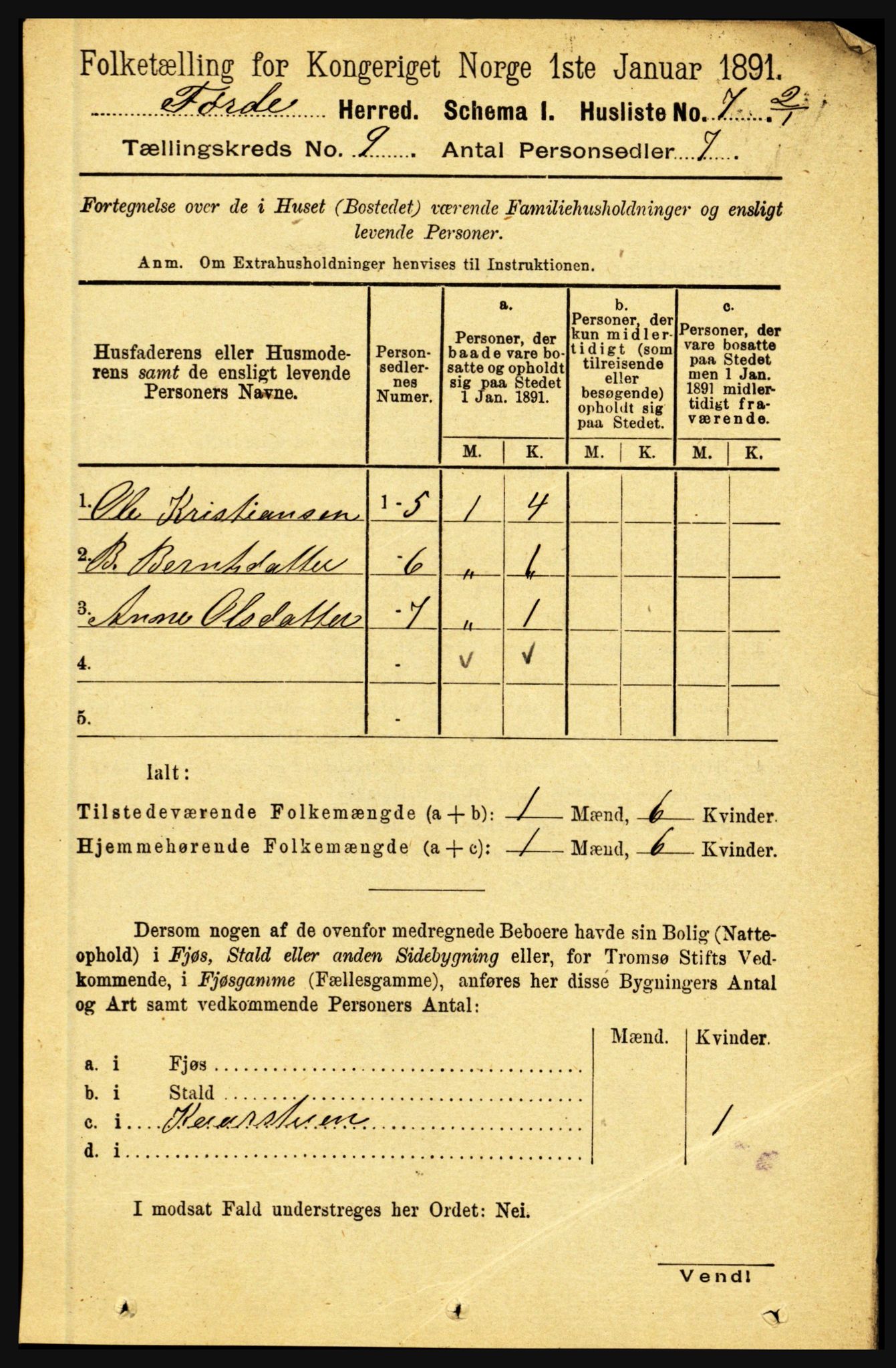 RA, 1891 census for 1432 Førde, 1891, p. 3279