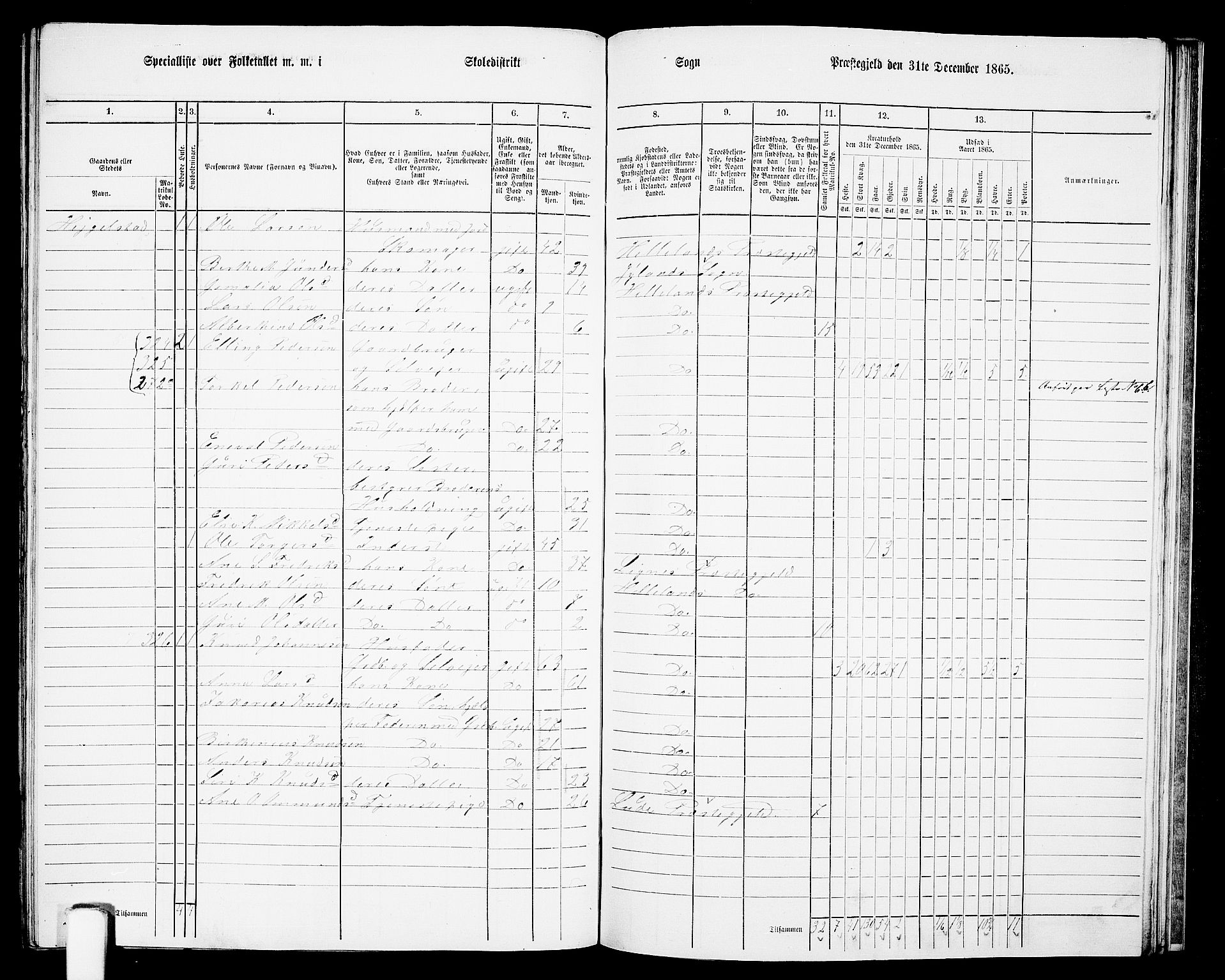 RA, 1865 census for Helleland, 1865, p. 121