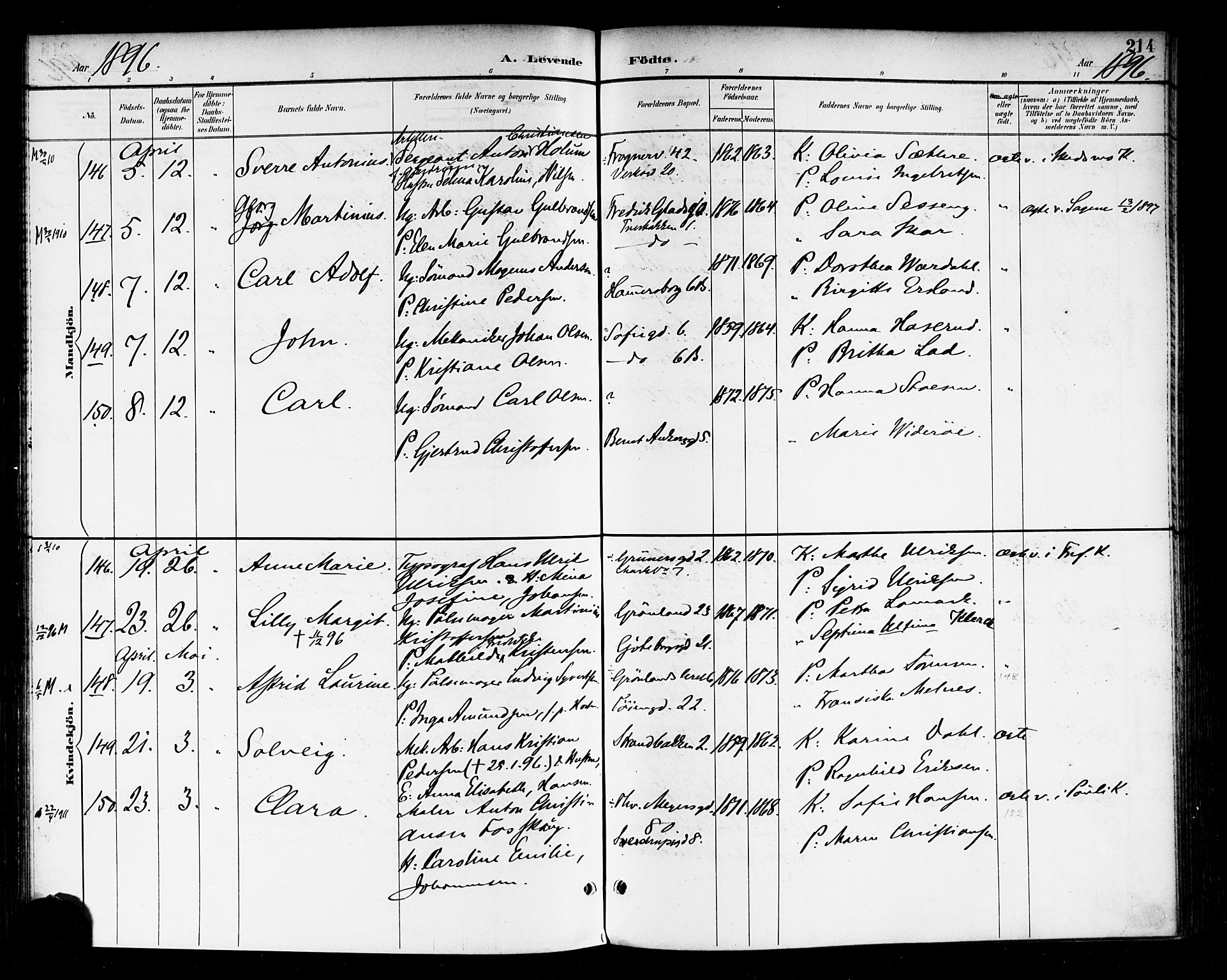 Rikshospitalet prestekontor Kirkebøker, SAO/A-10309b/F/L0009: Parish register (official) no. 9, 1894-1897, p. 214