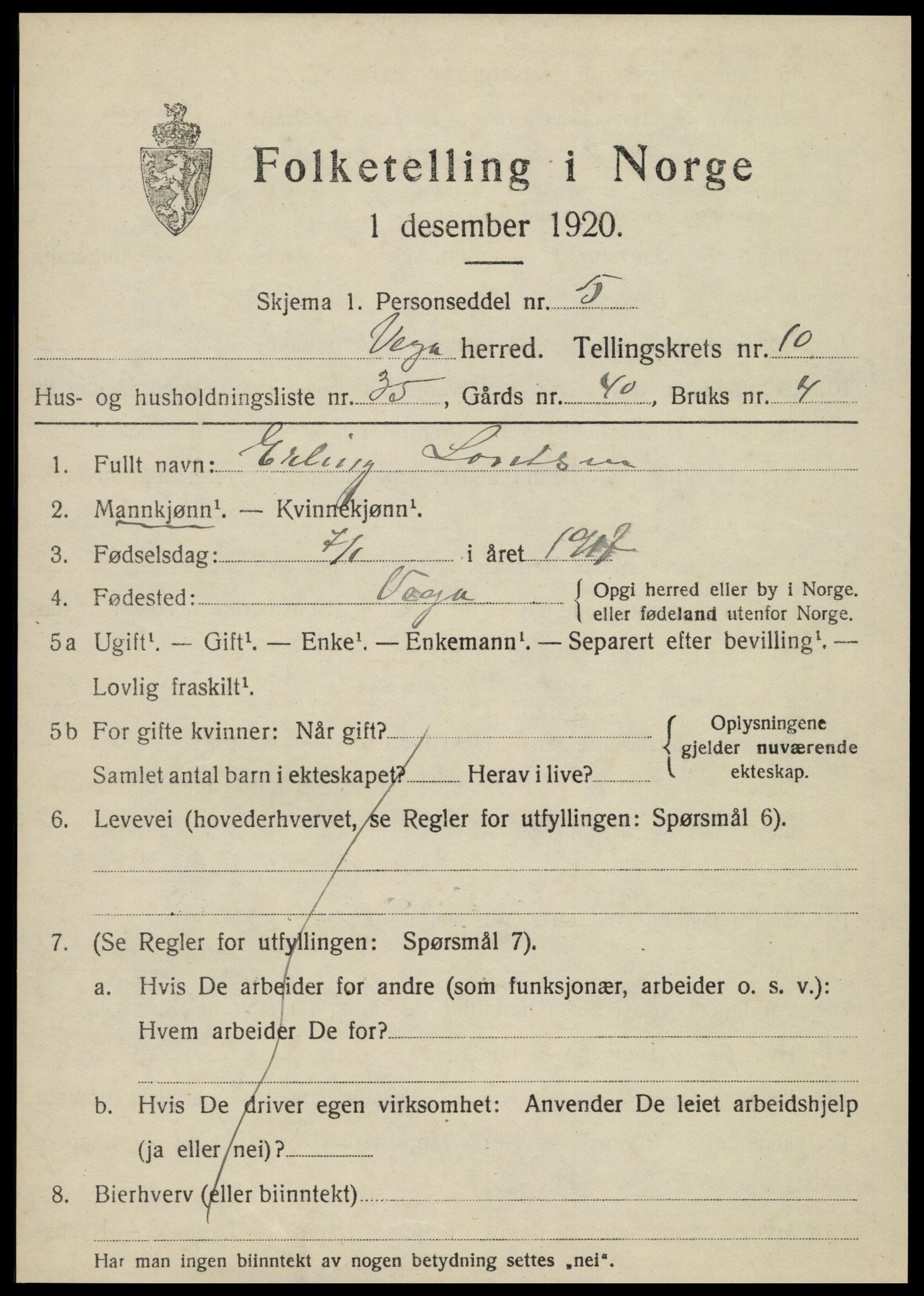 SAT, 1920 census for Vega, 1920, p. 5483