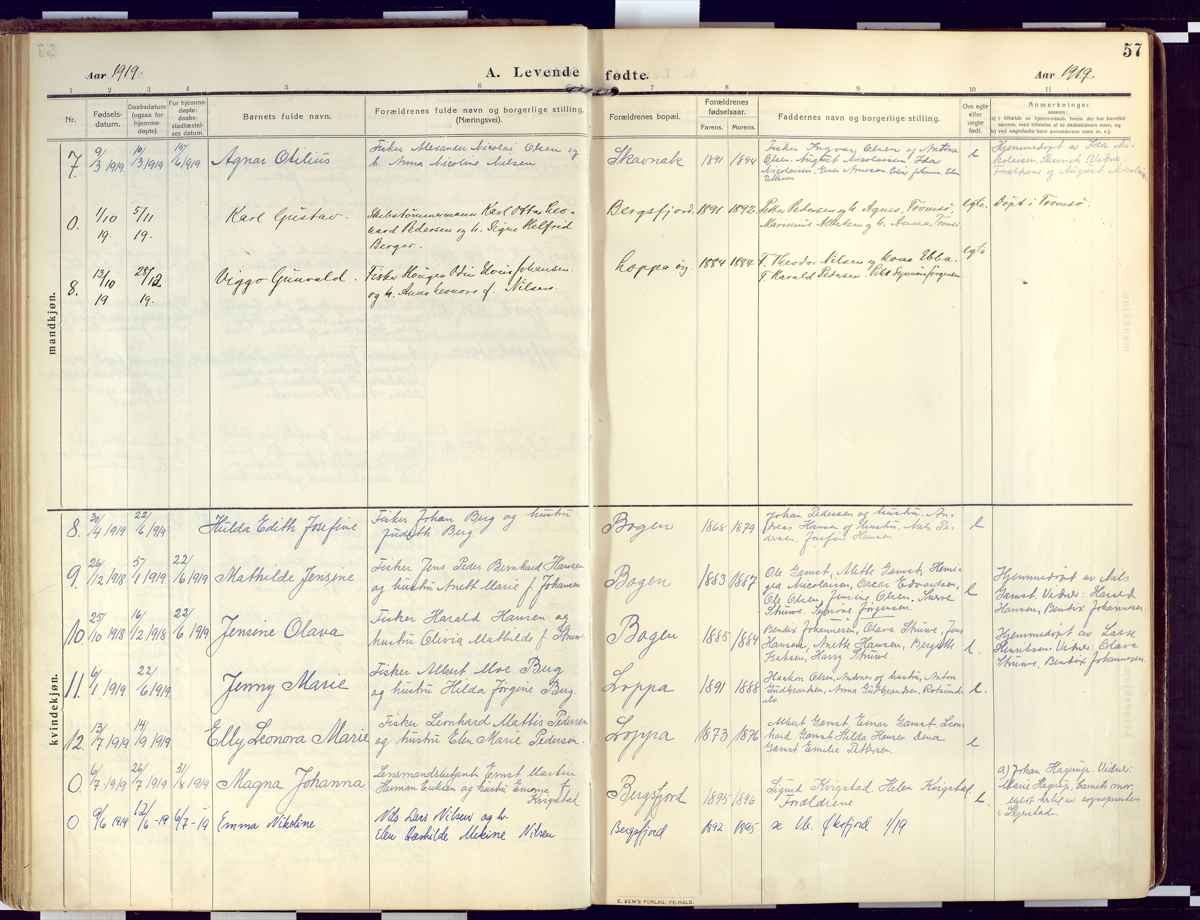 Loppa sokneprestkontor, SATØ/S-1339/H/Ha/L0011kirke: Parish register (official) no. 11, 1909-1919, p. 57
