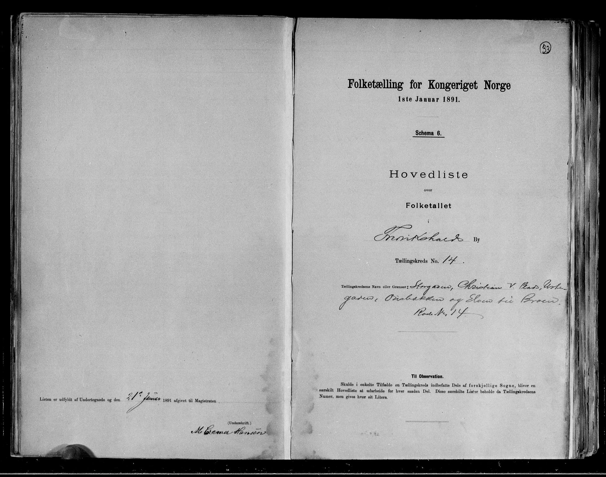 RA, 1891 census for 0101 Fredrikshald, 1891, p. 33