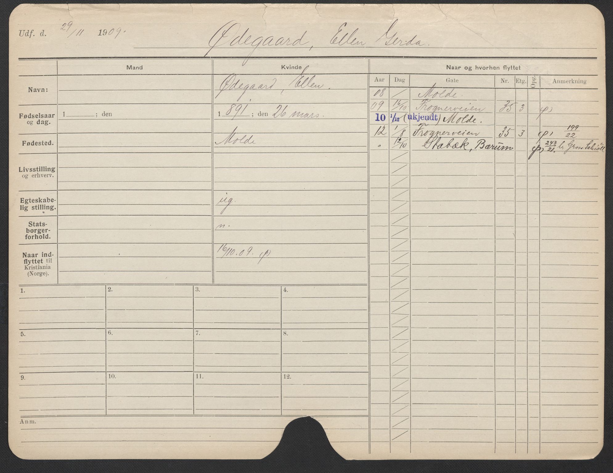 Oslo folkeregister, Registerkort, AV/SAO-A-11715/F/Fa/Fac/L0025: Kvinner, 1906-1914, p. 976a