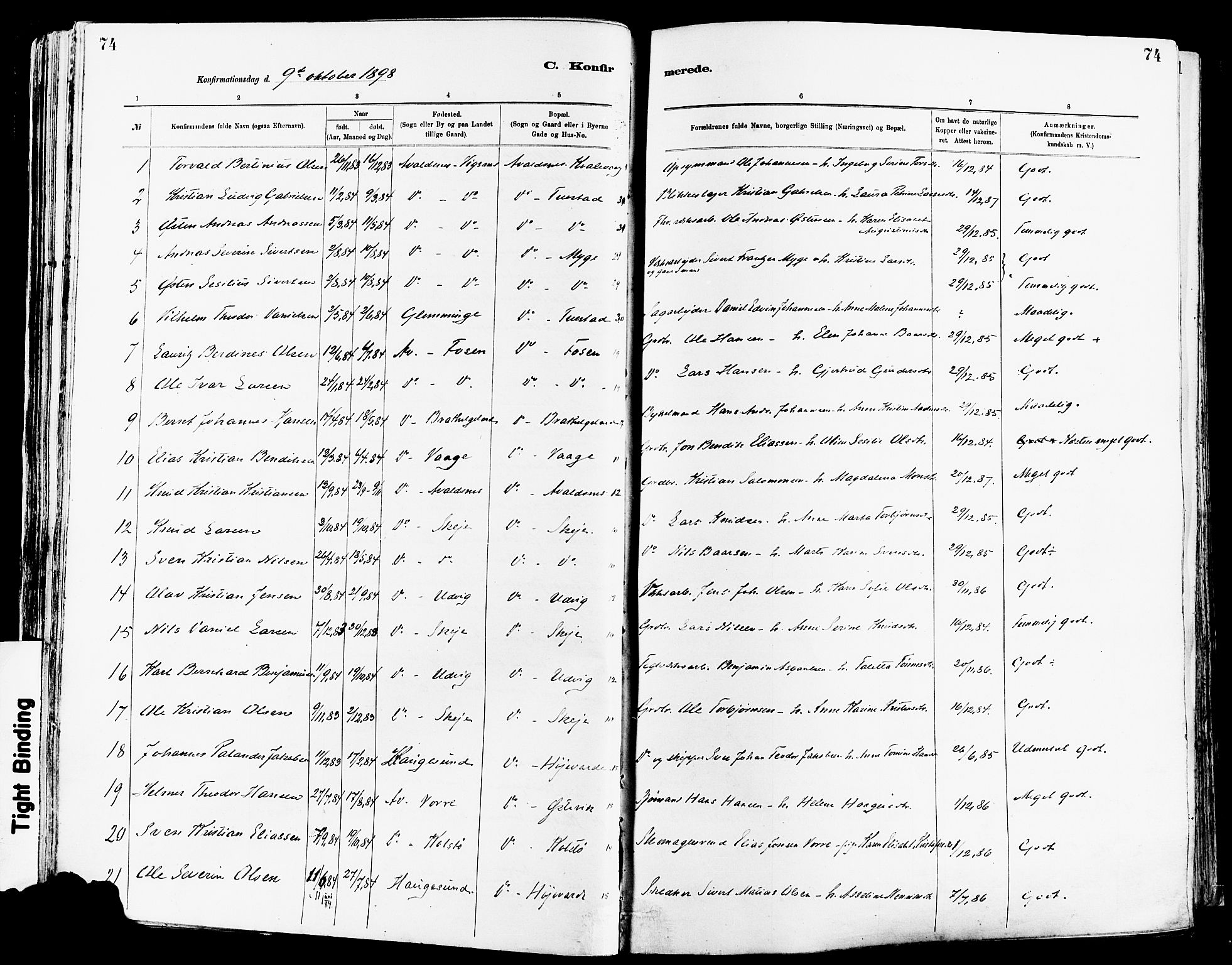 Avaldsnes sokneprestkontor, AV/SAST-A -101851/H/Ha/Haa/L0015: Parish register (official) no. A 15, 1880-1906, p. 74