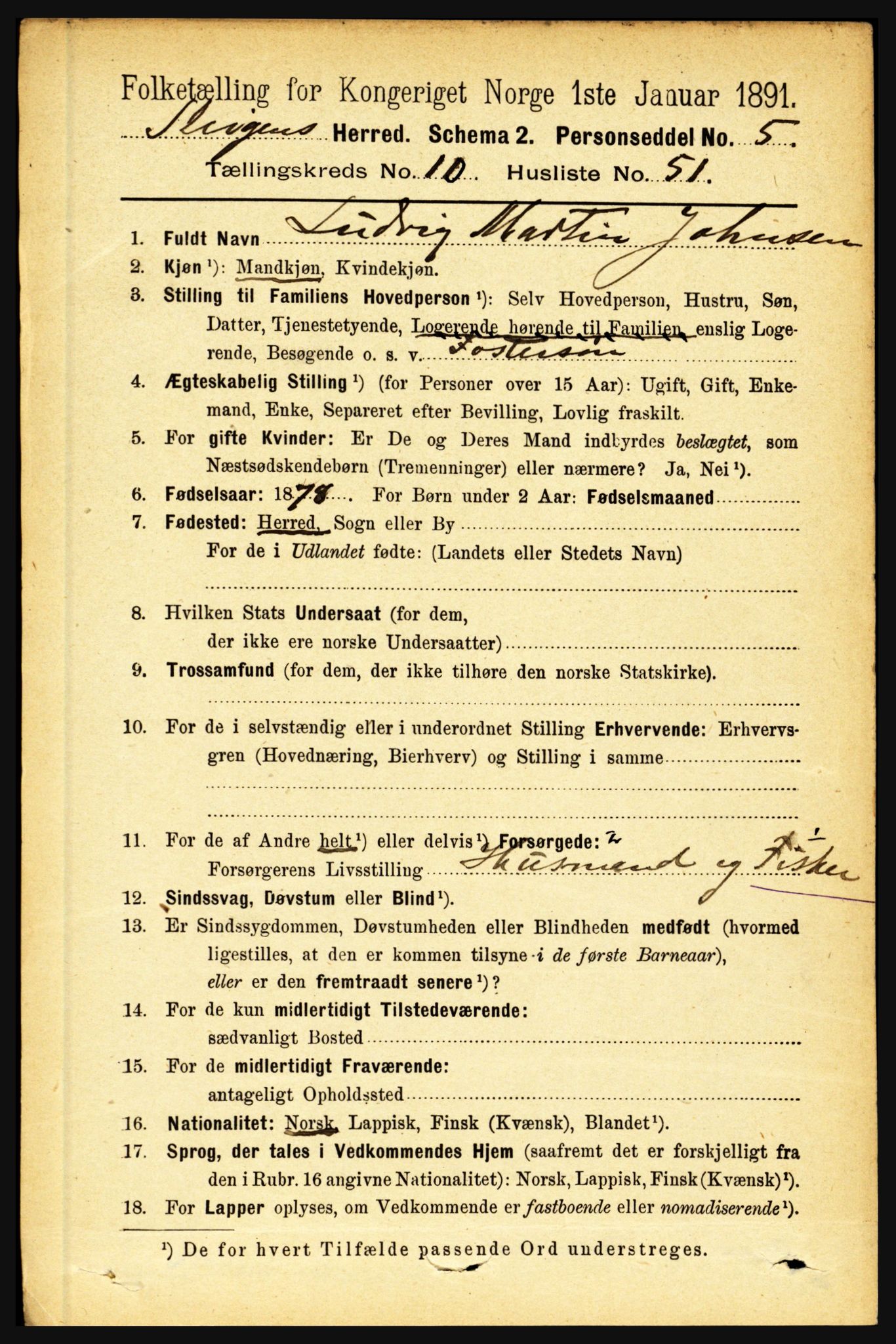 RA, 1891 census for 1848 Steigen, 1891, p. 3730