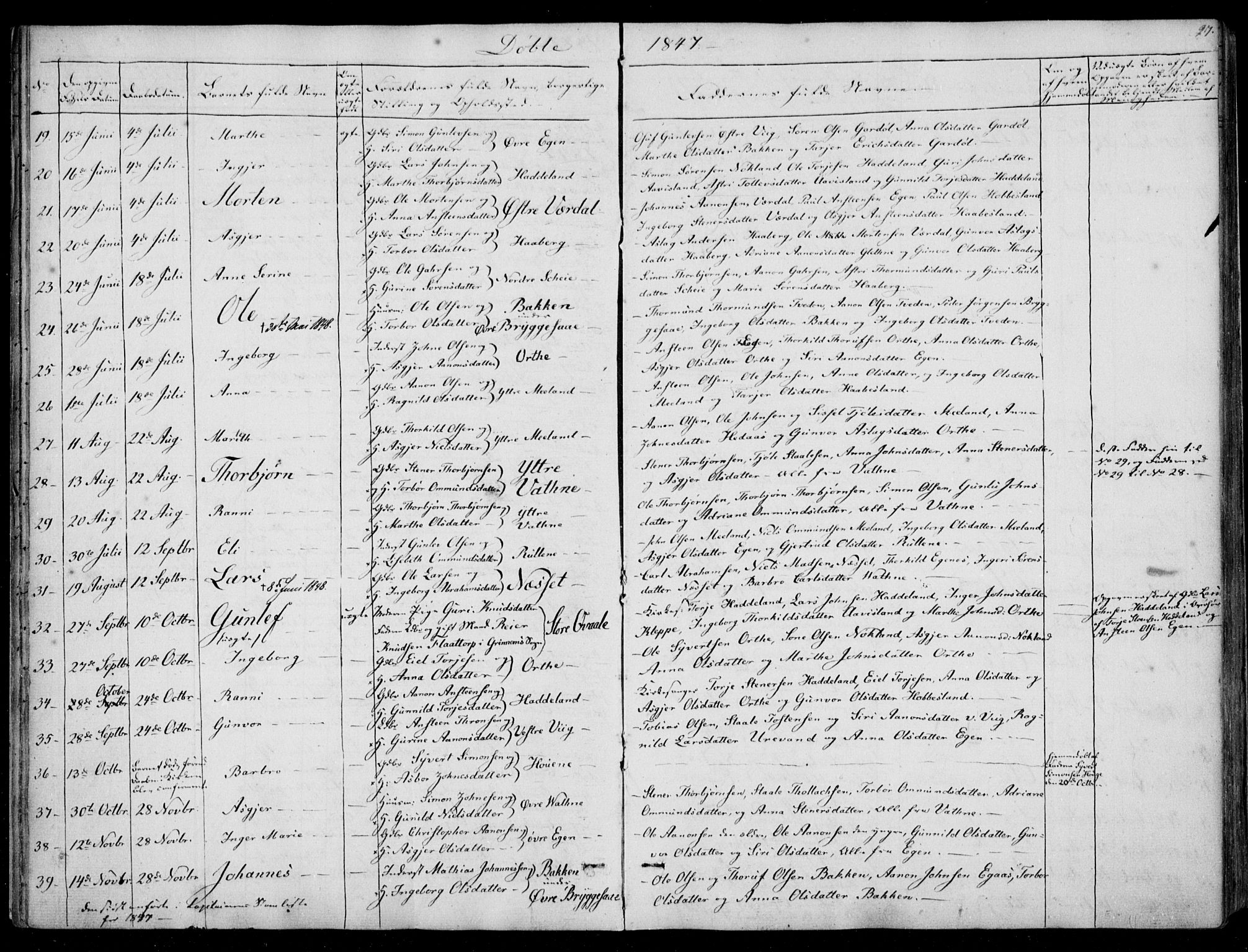 Hægebostad sokneprestkontor, AV/SAK-1111-0024/F/Fa/Fab/L0002: Parish register (official) no. A 2, 1836-1872, p. 27