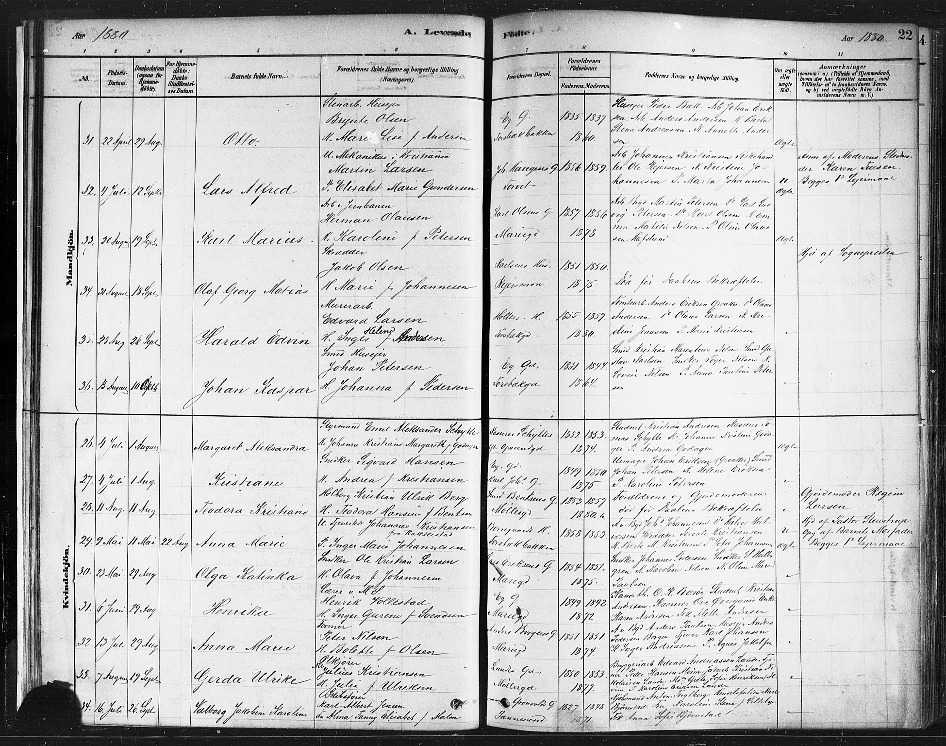 Sarpsborg prestekontor Kirkebøker, SAO/A-2006/F/Fa/L0003: Parish register (official) no. 3, 1878-1891, p. 22