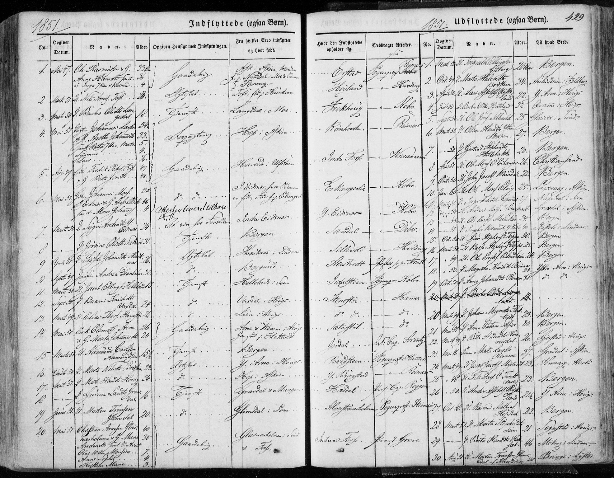 Hamre sokneprestembete, AV/SAB-A-75501/H/Ha/Haa/Haaa/L0013: Parish register (official) no. A 13, 1846-1857, p. 429