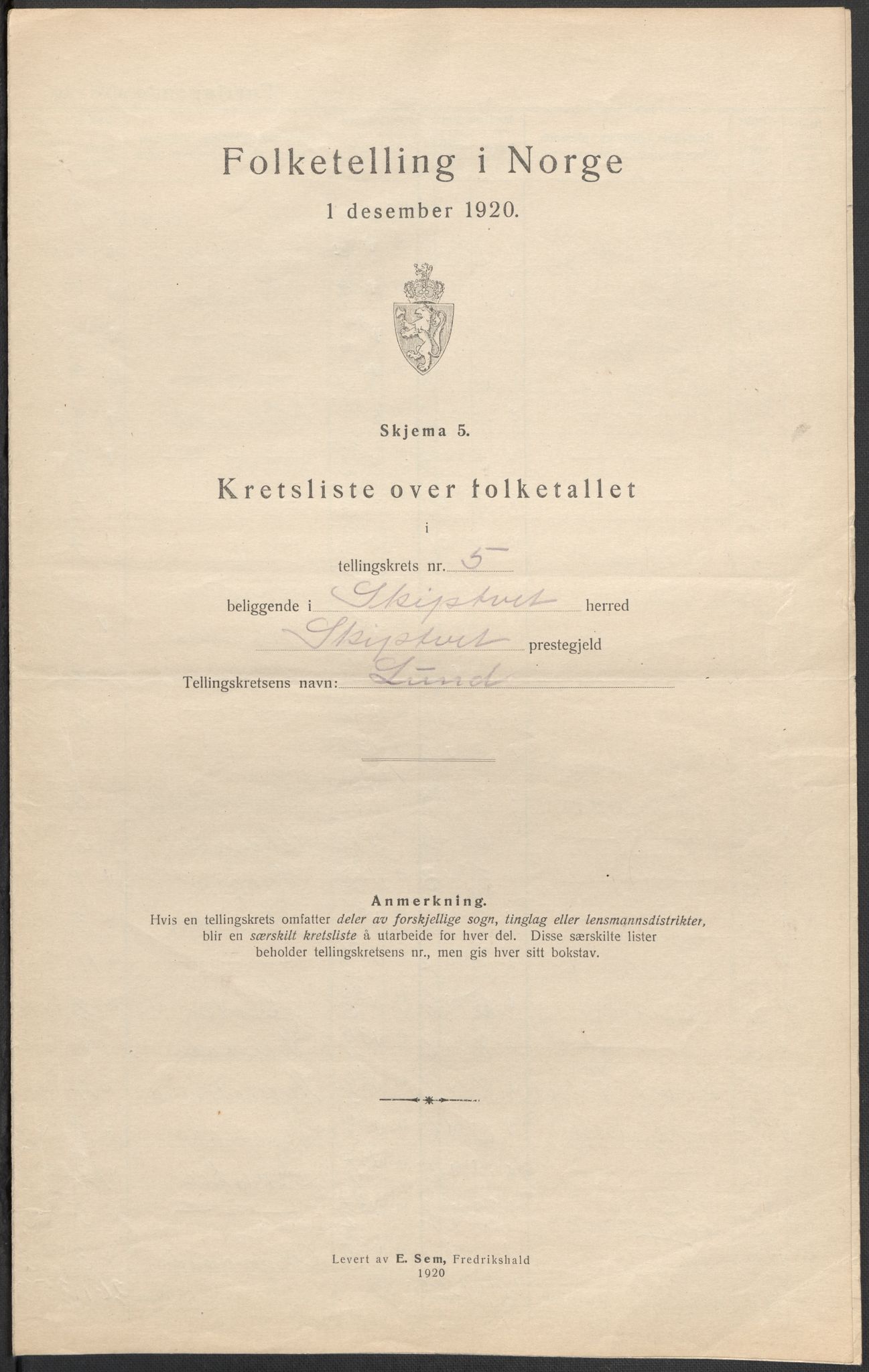 SAO, 1920 census for Skiptvet, 1920, p. 20