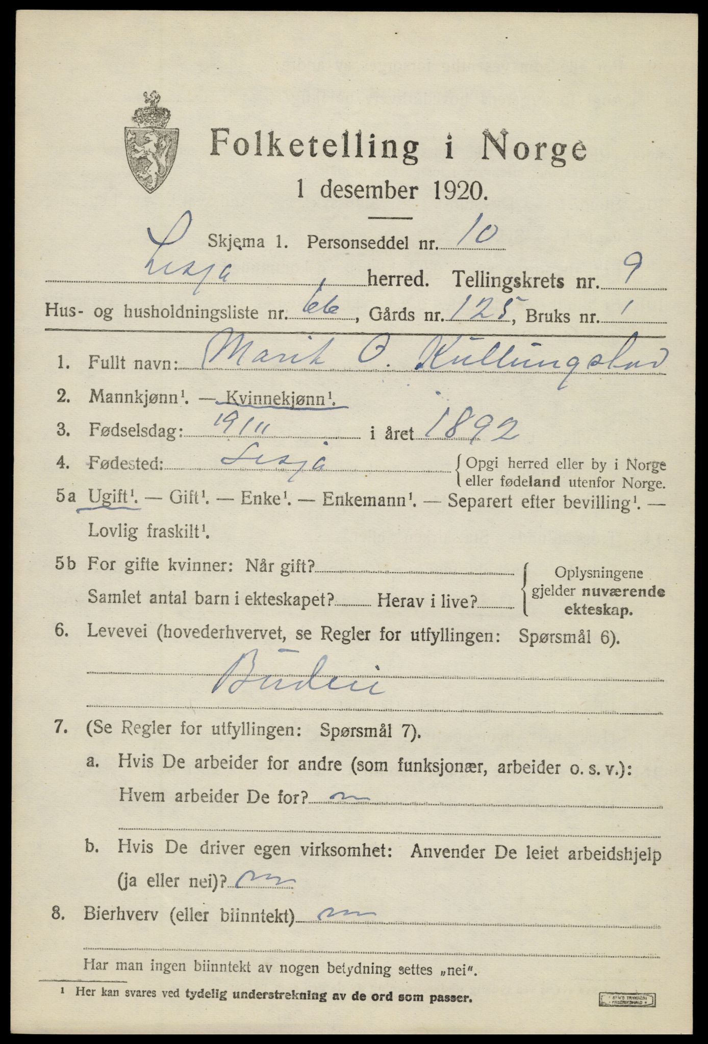 SAH, 1920 census for Lesja, 1920, p. 6130