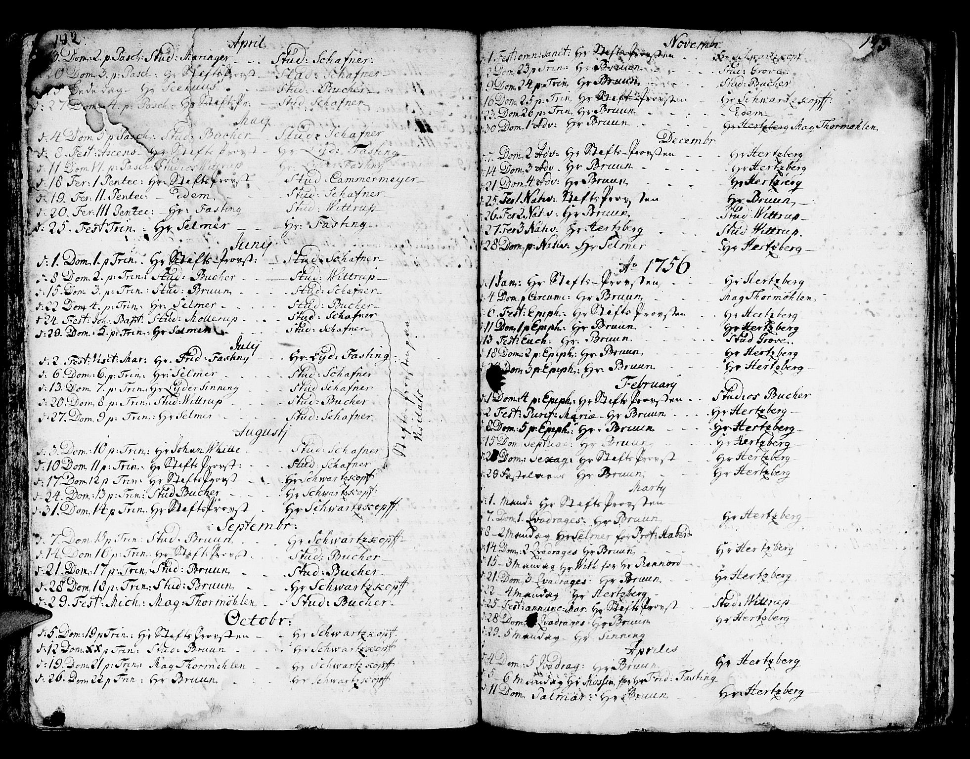 Domkirken sokneprestembete, SAB/A-74801/H/Haa/L0007: Parish register (official) no. A 7, 1725-1826, p. 142-143