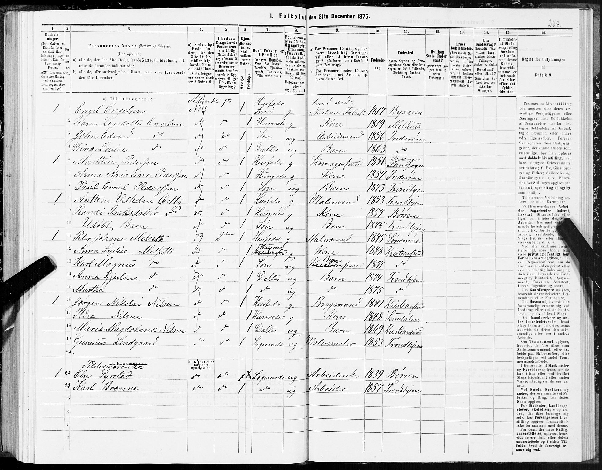 SAT, 1875 census for 1601 Trondheim, 1875, p. 9268