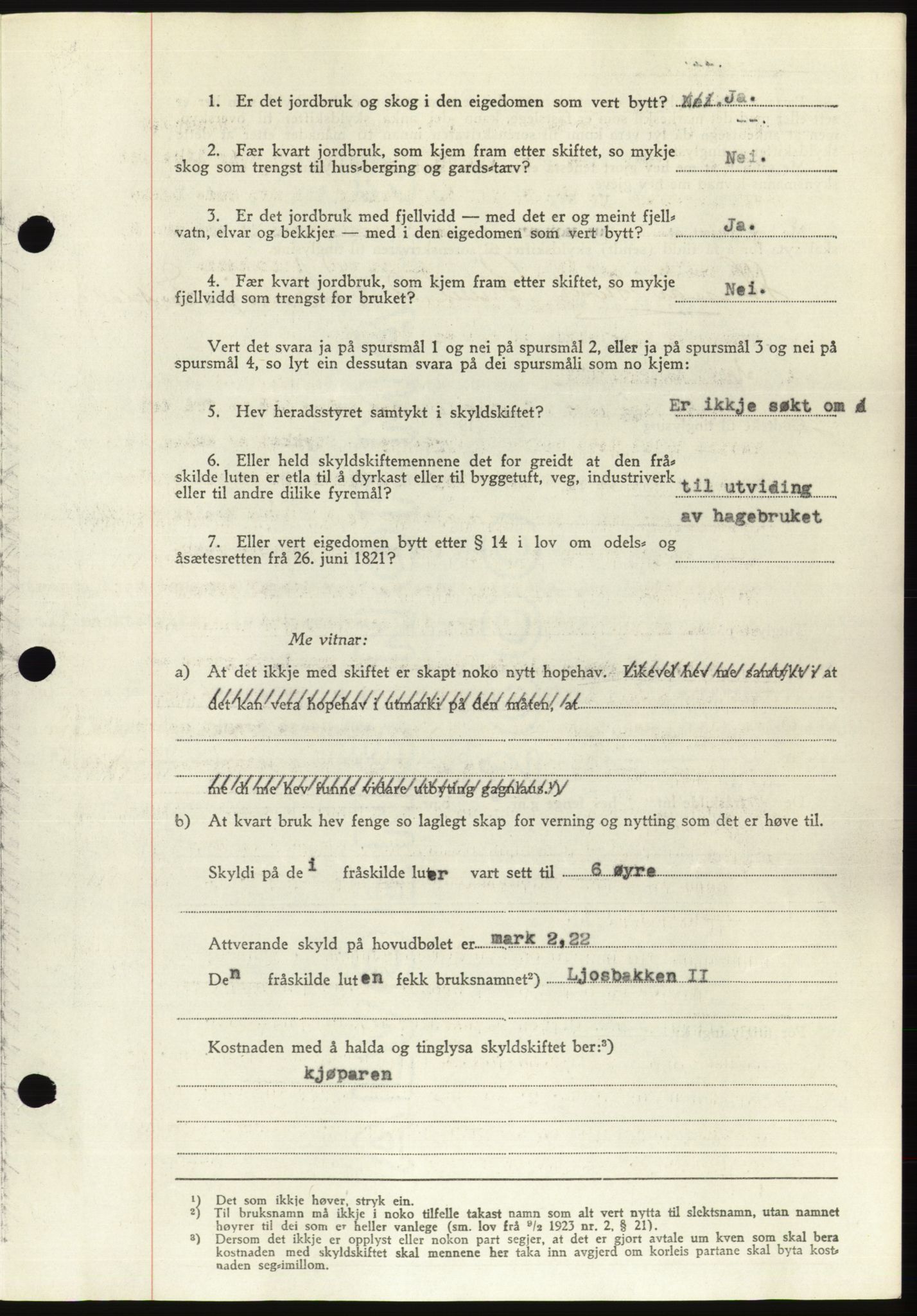 Søre Sunnmøre sorenskriveri, AV/SAT-A-4122/1/2/2C/L0076: Mortgage book no. 2A, 1943-1944, Diary no: : 869/1944