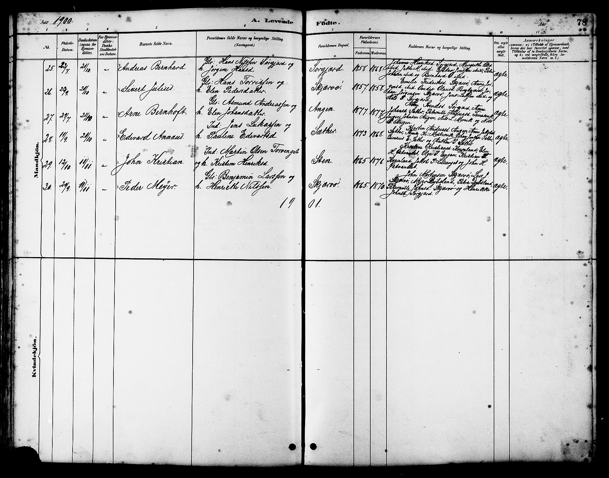 Ministerialprotokoller, klokkerbøker og fødselsregistre - Sør-Trøndelag, SAT/A-1456/658/L0726: Parish register (copy) no. 658C02, 1883-1908, p. 78