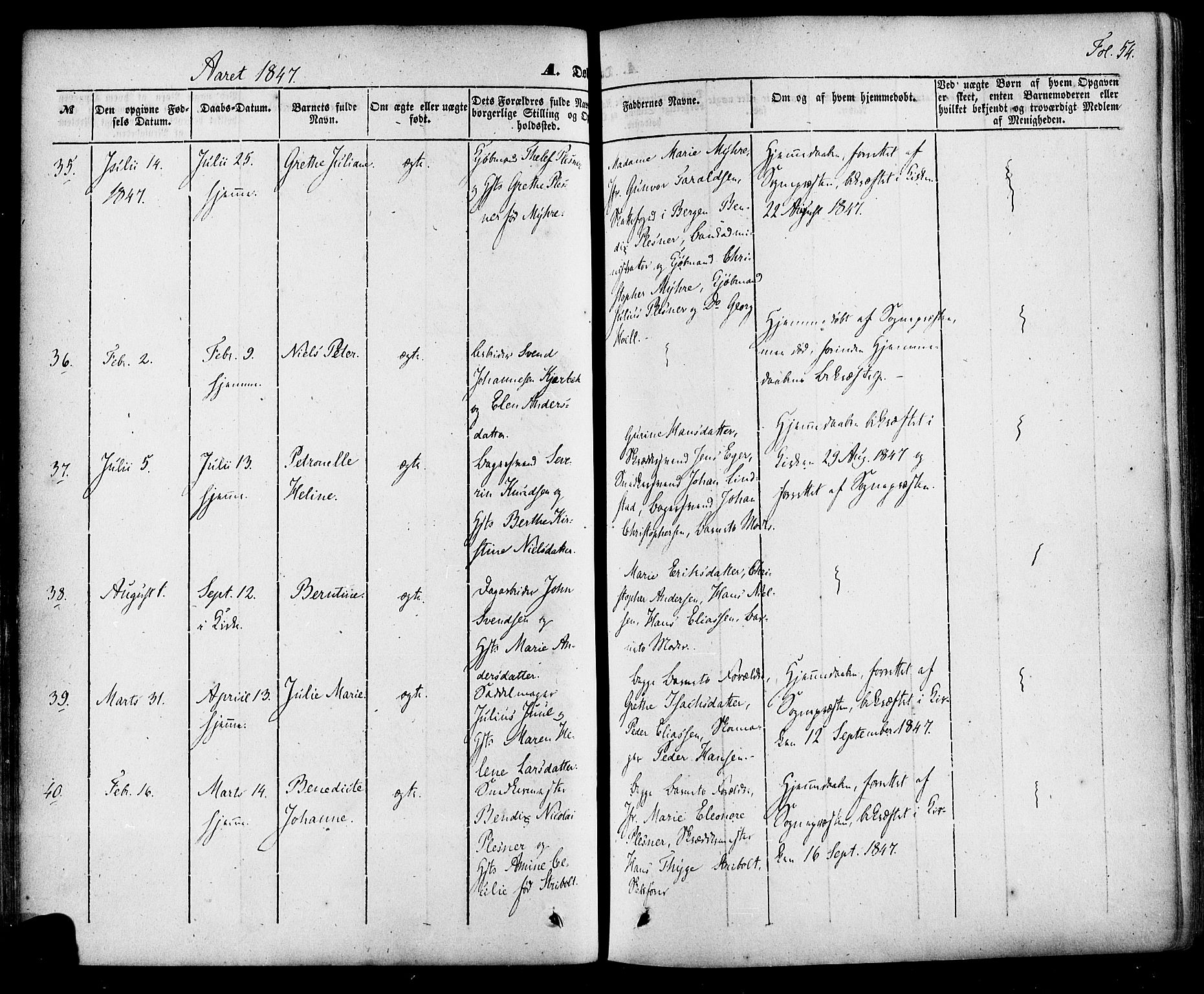 Skien kirkebøker, AV/SAKO-A-302/F/Fa/L0006a: Parish register (official) no. 6A, 1843-1856, p. 54