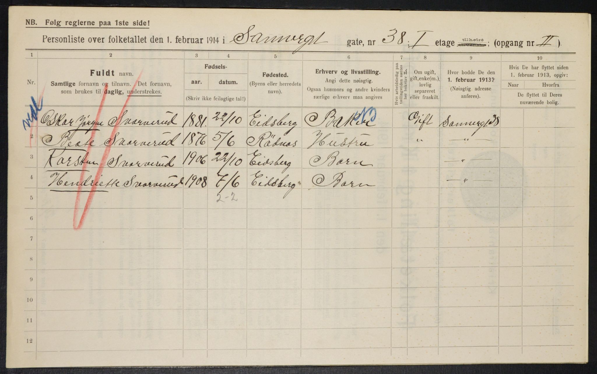 OBA, Municipal Census 1914 for Kristiania, 1914, p. 88914