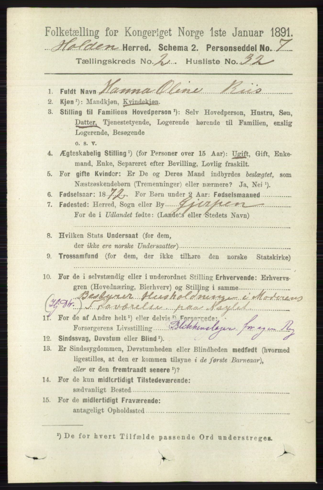 RA, 1891 census for 0819 Holla, 1891, p. 964