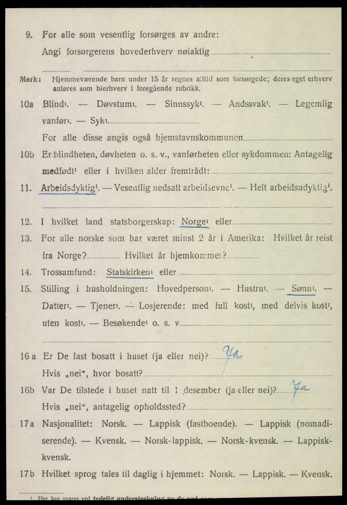 SAT, 1920 census for Kvam, 1920, p. 2032
