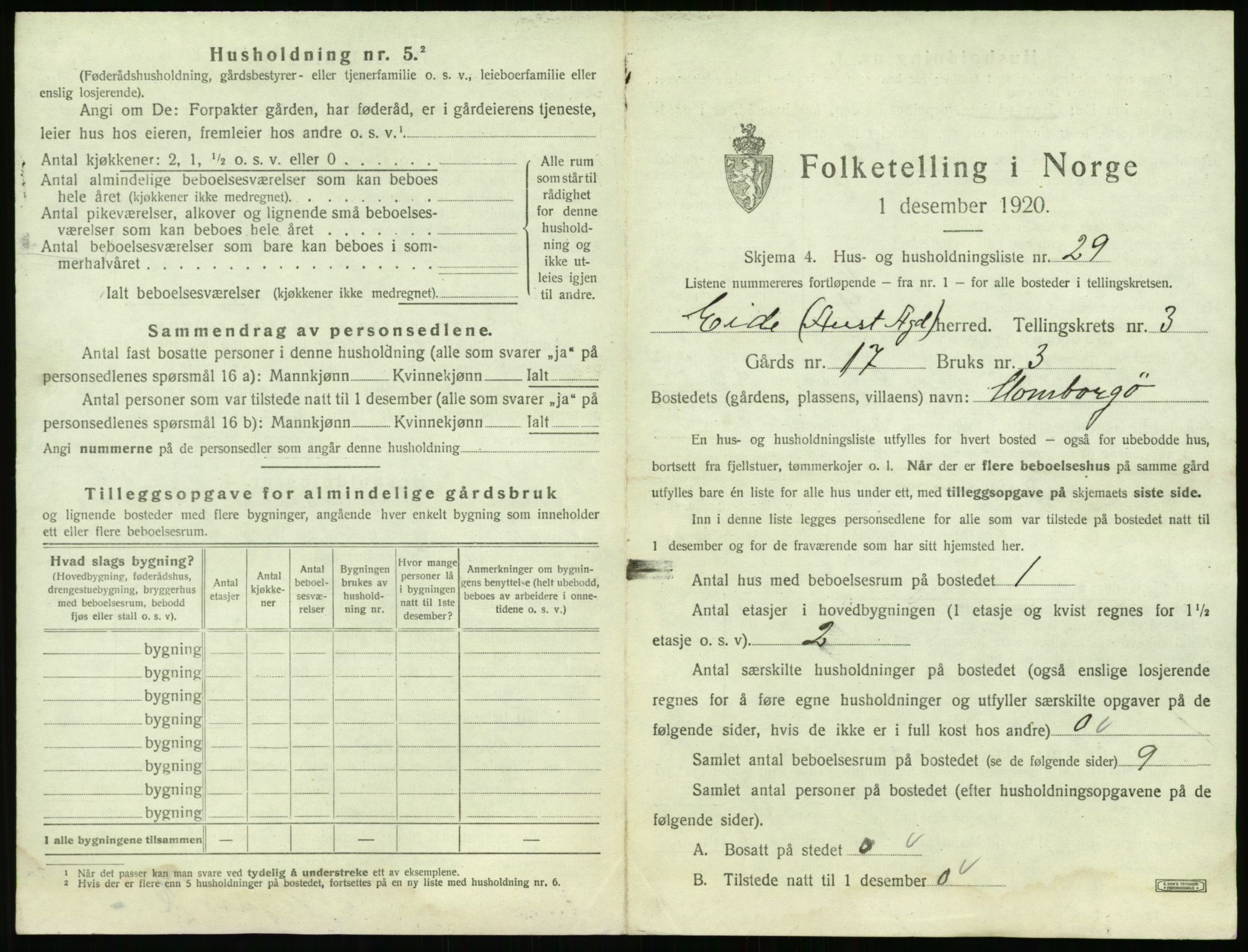 SAK, 1920 census for Eide, 1920, p. 222