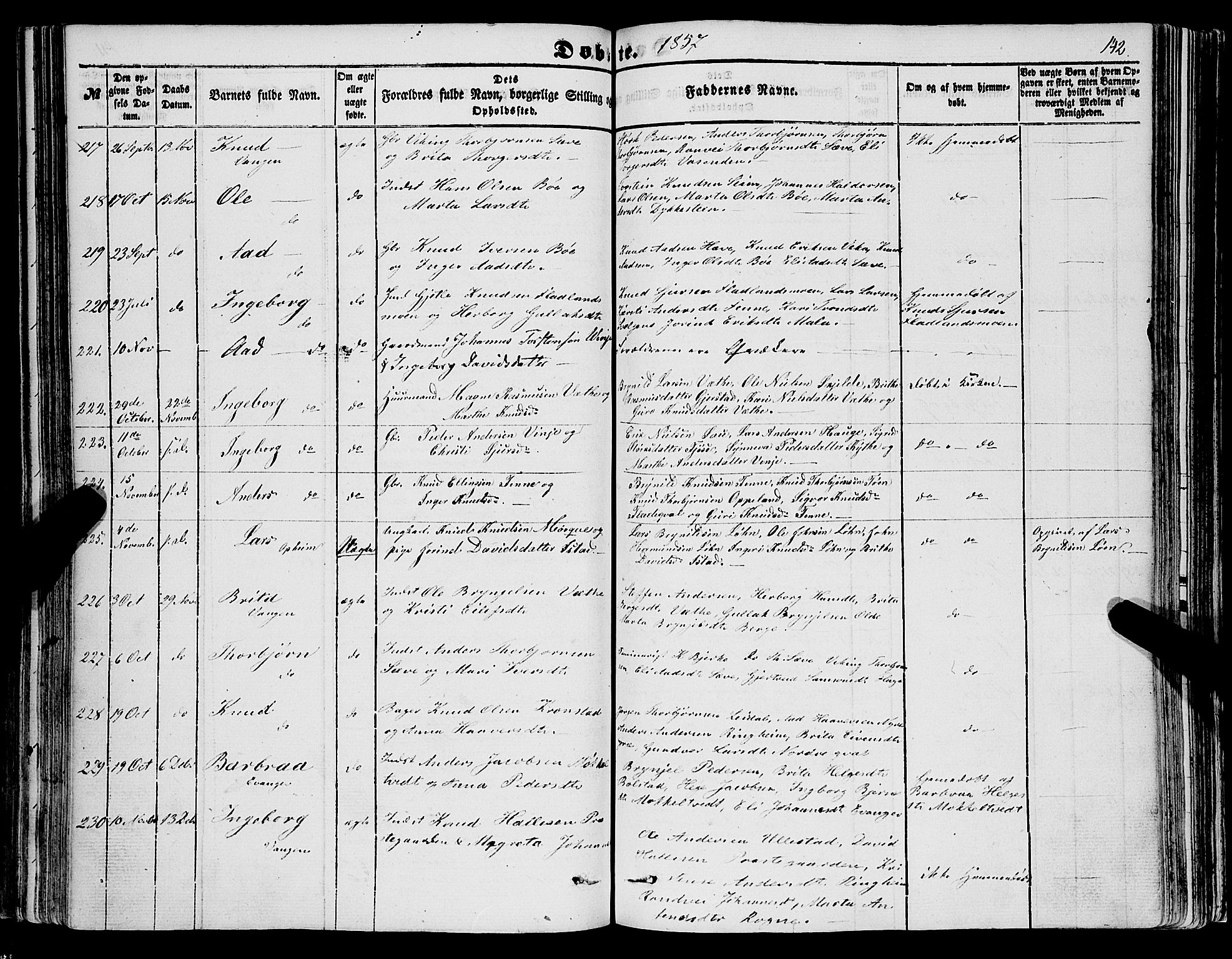 Voss sokneprestembete, SAB/A-79001/H/Haa: Parish register (official) no. A 16, 1849-1863, p. 142
