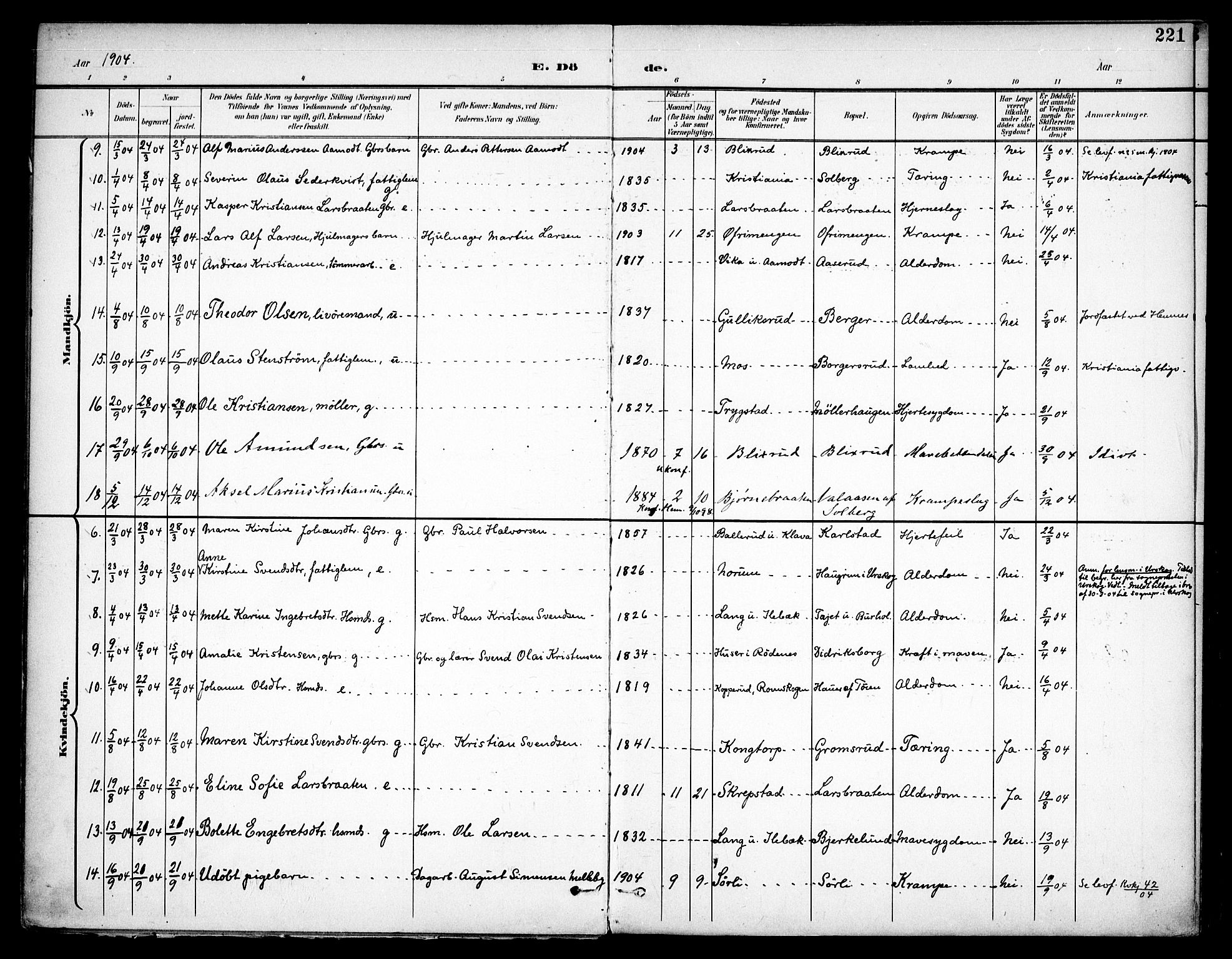 Høland prestekontor Kirkebøker, AV/SAO-A-10346a/F/Fa/L0015: Parish register (official) no. I 15, 1897-1912, p. 221