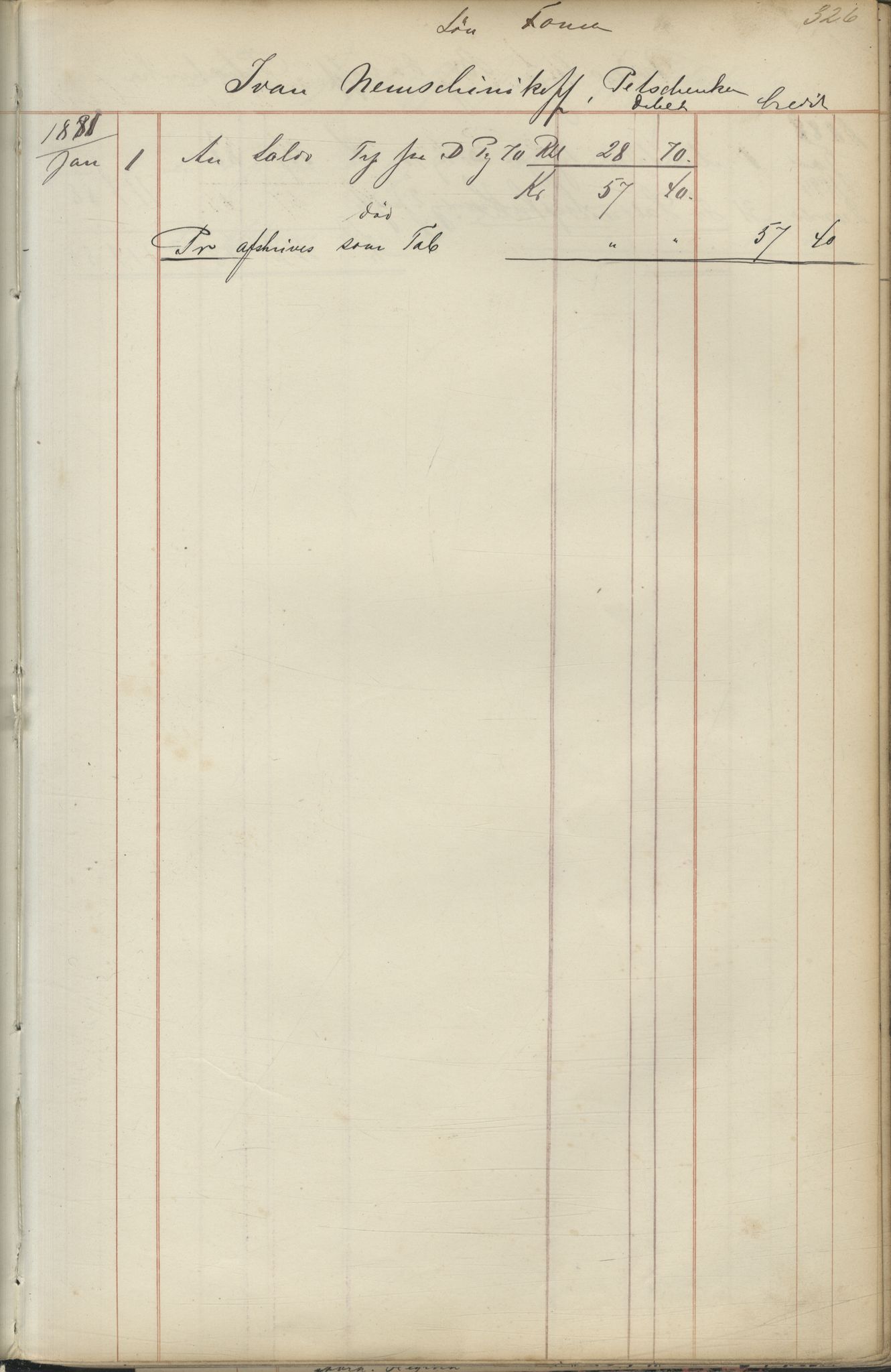 Brodtkorb handel A/S, VAMU/A-0001/F/Fc/L0001/0001: Konto for kvener og nordmenn på Kolahalvøya  / Conto for Kvæner og Nordmænd paa Russefinmarken No 1, 1868-1894, p. 326