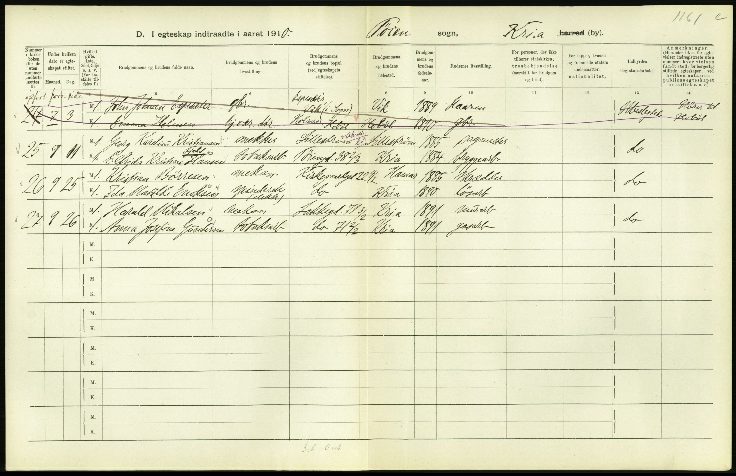 Statistisk sentralbyrå, Sosiodemografiske emner, Befolkning, AV/RA-S-2228/D/Df/Dfa/Dfah/L0009: Kristiania: Gifte og dødfødte., 1910, p. 340