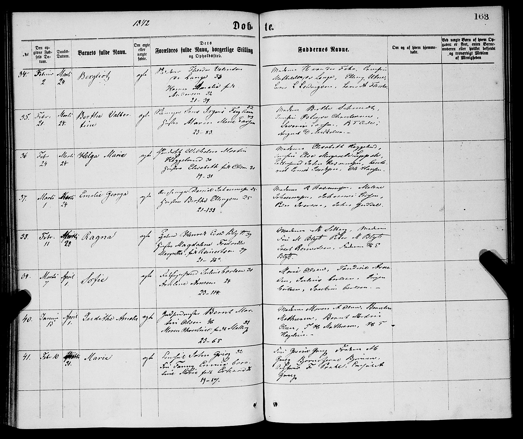 Korskirken sokneprestembete, AV/SAB-A-76101/H/Haa/L0020: Parish register (official) no. B 6, 1871-1878, p. 163