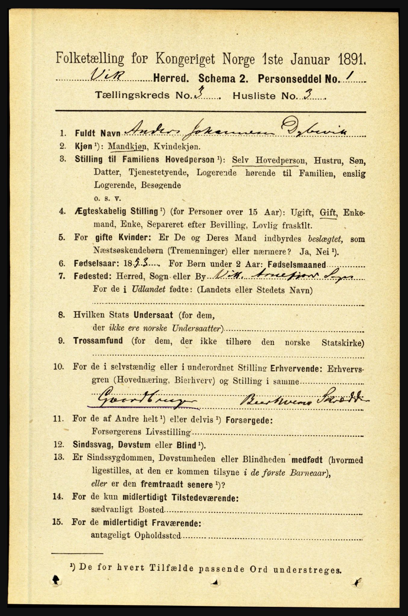 RA, 1891 census for 1417 Vik, 1891, p. 1341