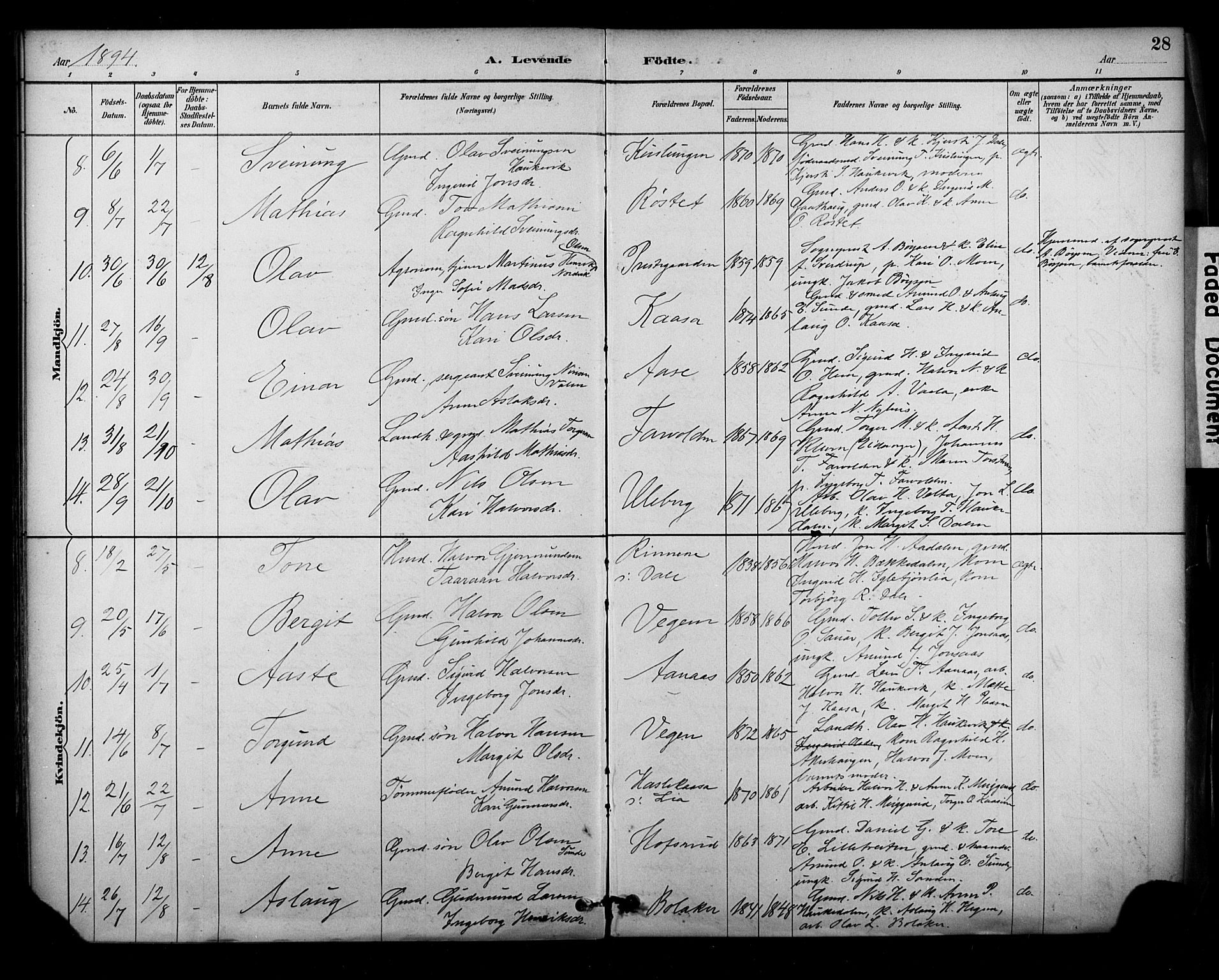 Sauherad kirkebøker, AV/SAKO-A-298/F/Fa/L0009: Parish register (official) no. I 9, 1887-1912, p. 28