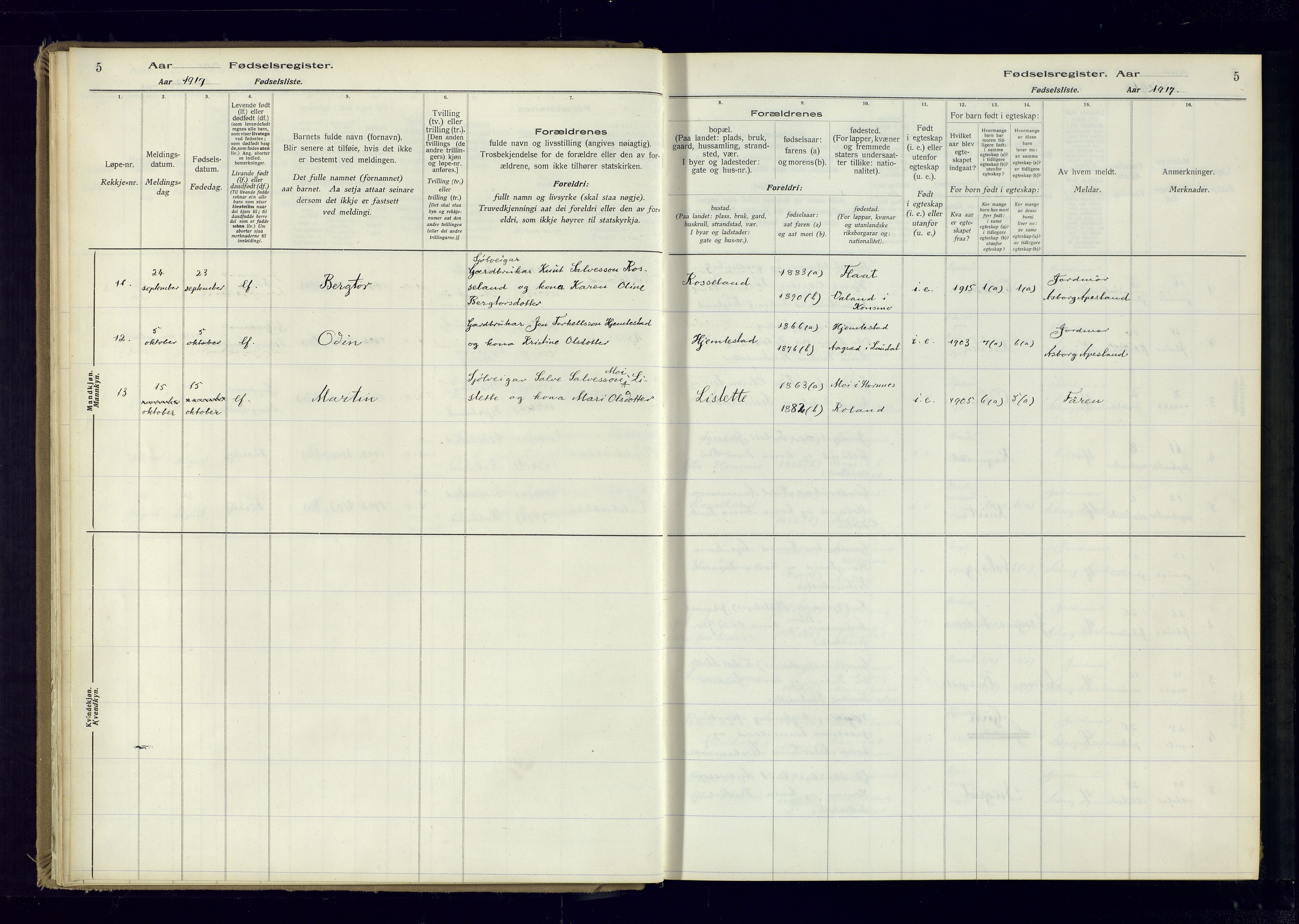 Bjelland sokneprestkontor, SAK/1111-0005/J/Ja/L0001: Birth register no. II.4.2, 1916-1982, p. 5