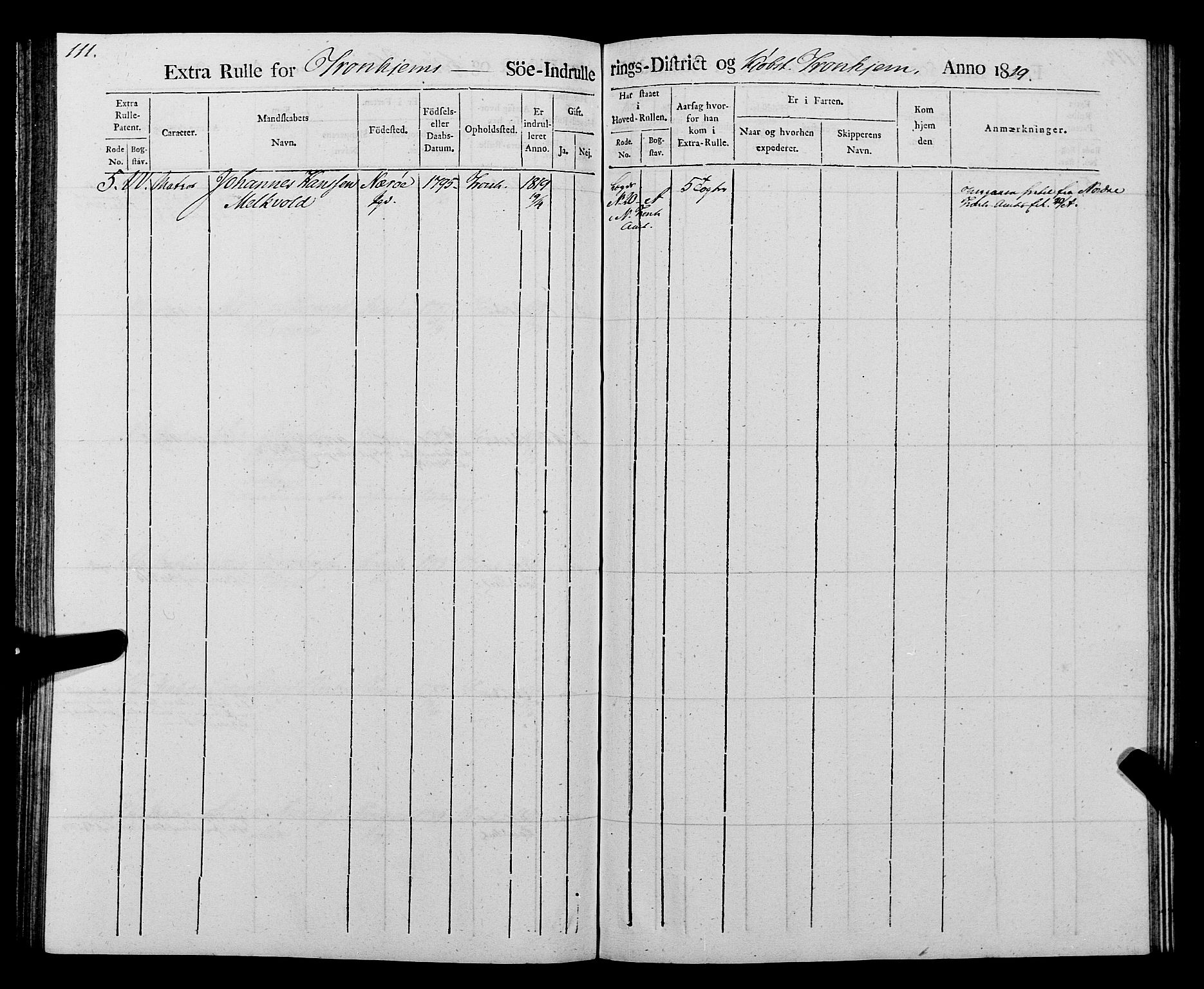 Sjøinnrulleringen - Trondhjemske distrikt, AV/SAT-A-5121/01/L0016/0001: -- / Rulle over Trondhjem distrikt, 1819, p. 111