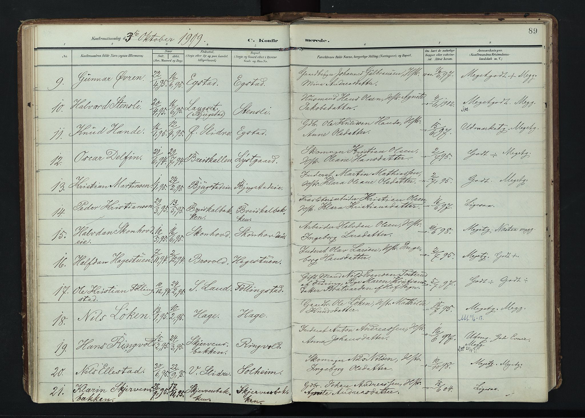 Vardal prestekontor, AV/SAH-PREST-100/H/Ha/Haa/L0020: Parish register (official) no. 20, 1907-1921, p. 89