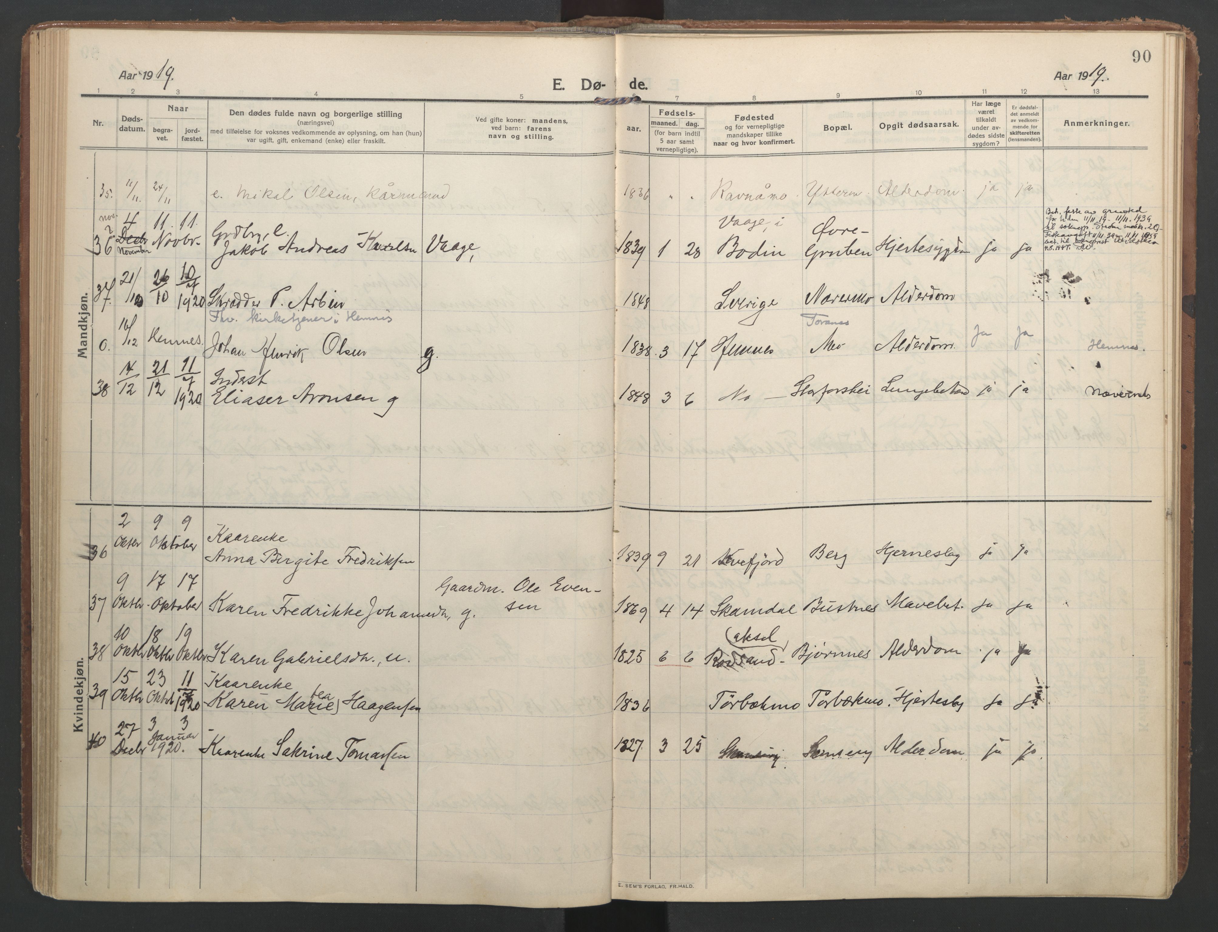 Ministerialprotokoller, klokkerbøker og fødselsregistre - Nordland, SAT/A-1459/827/L0405: Parish register (official) no. 827A17, 1912-1925, p. 90