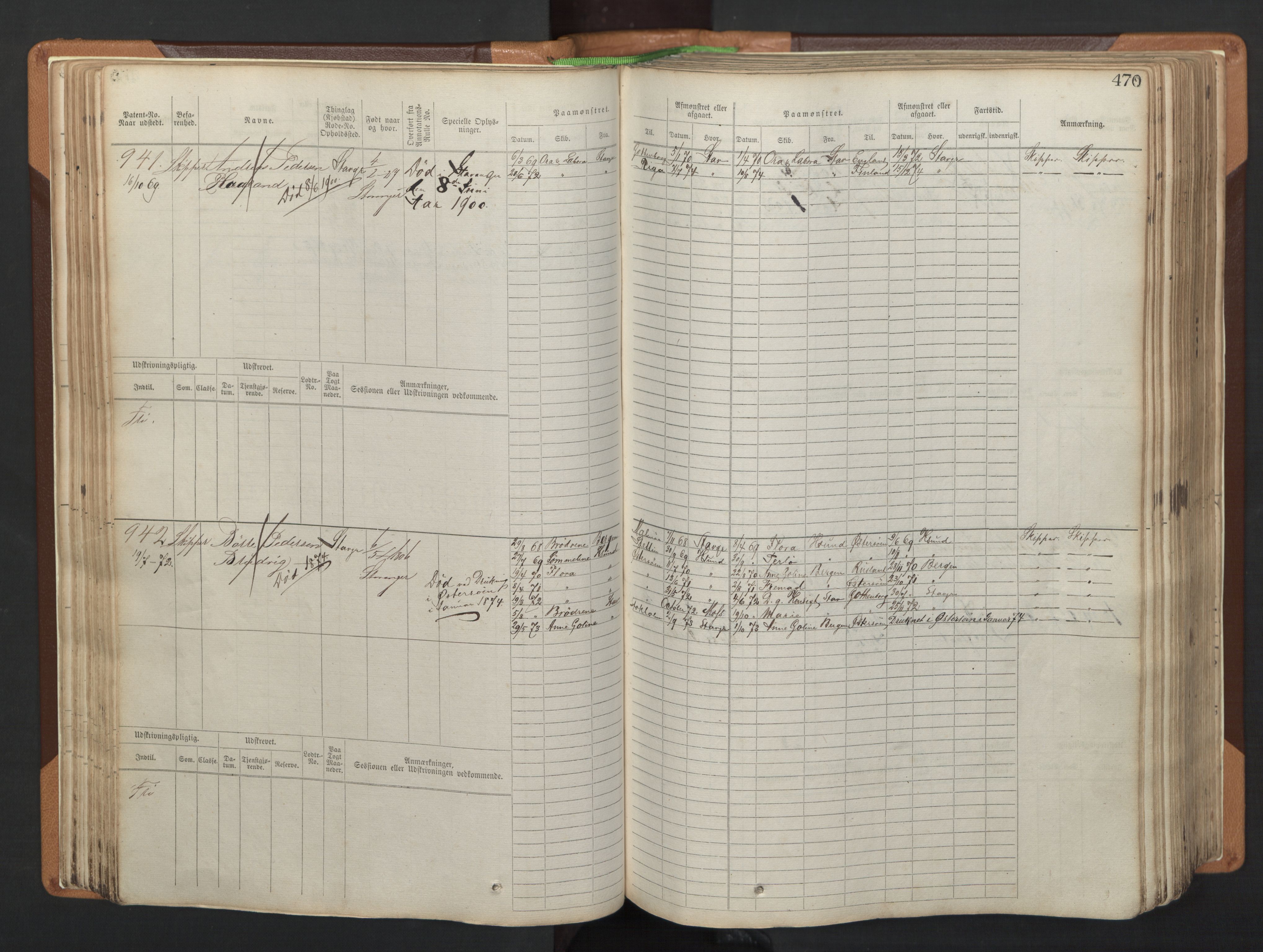 Stavanger sjømannskontor, AV/SAST-A-102006/F/Fb/Fbb/L0005: Sjøfartshovedrulle, patentnr. 793-1606 (del 2), 1869-1880, p. 80