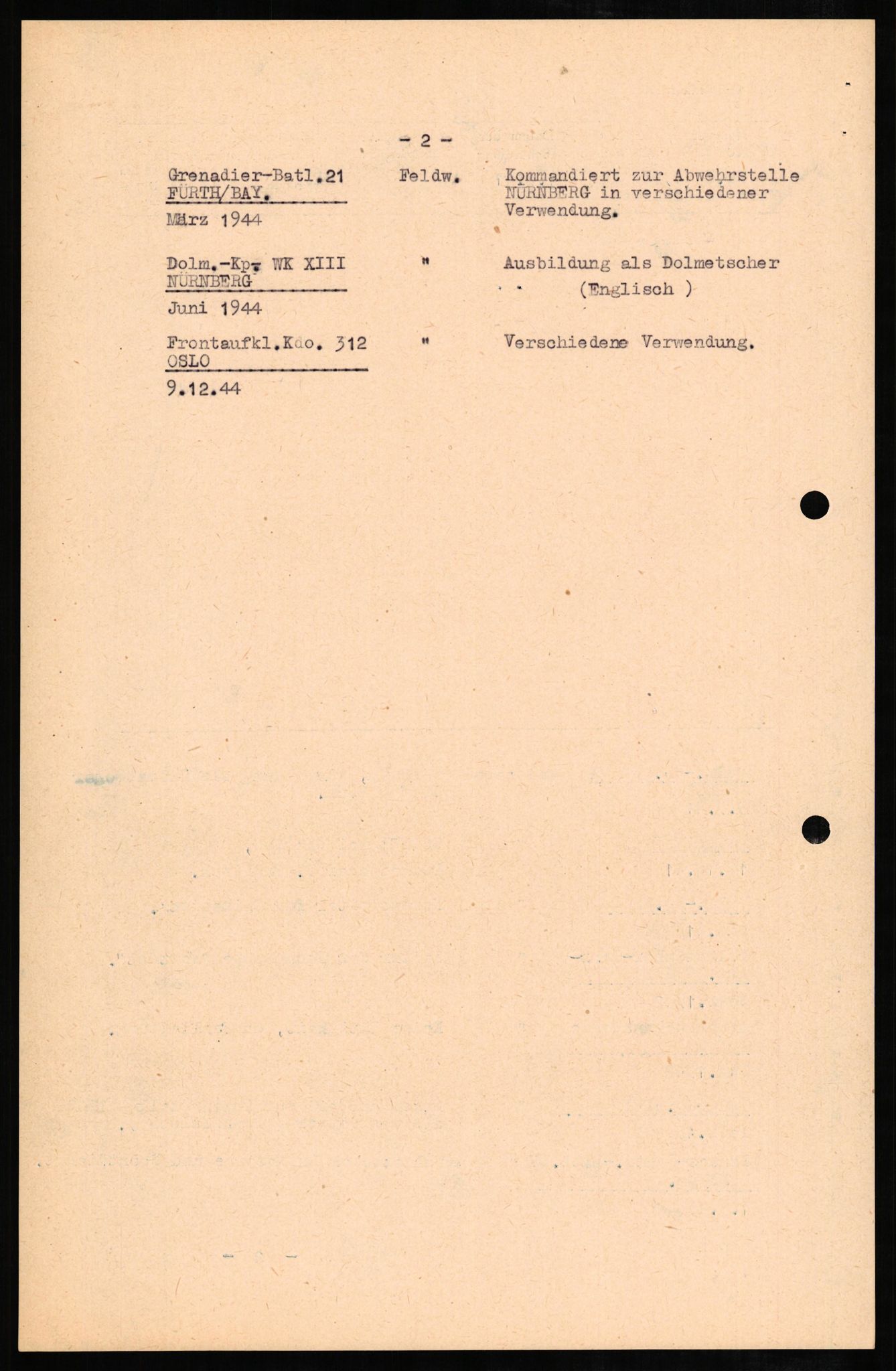 Forsvaret, Forsvarets overkommando II, RA/RAFA-3915/D/Db/L0007: CI Questionaires. Tyske okkupasjonsstyrker i Norge. Tyskere., 1945-1946, p. 100