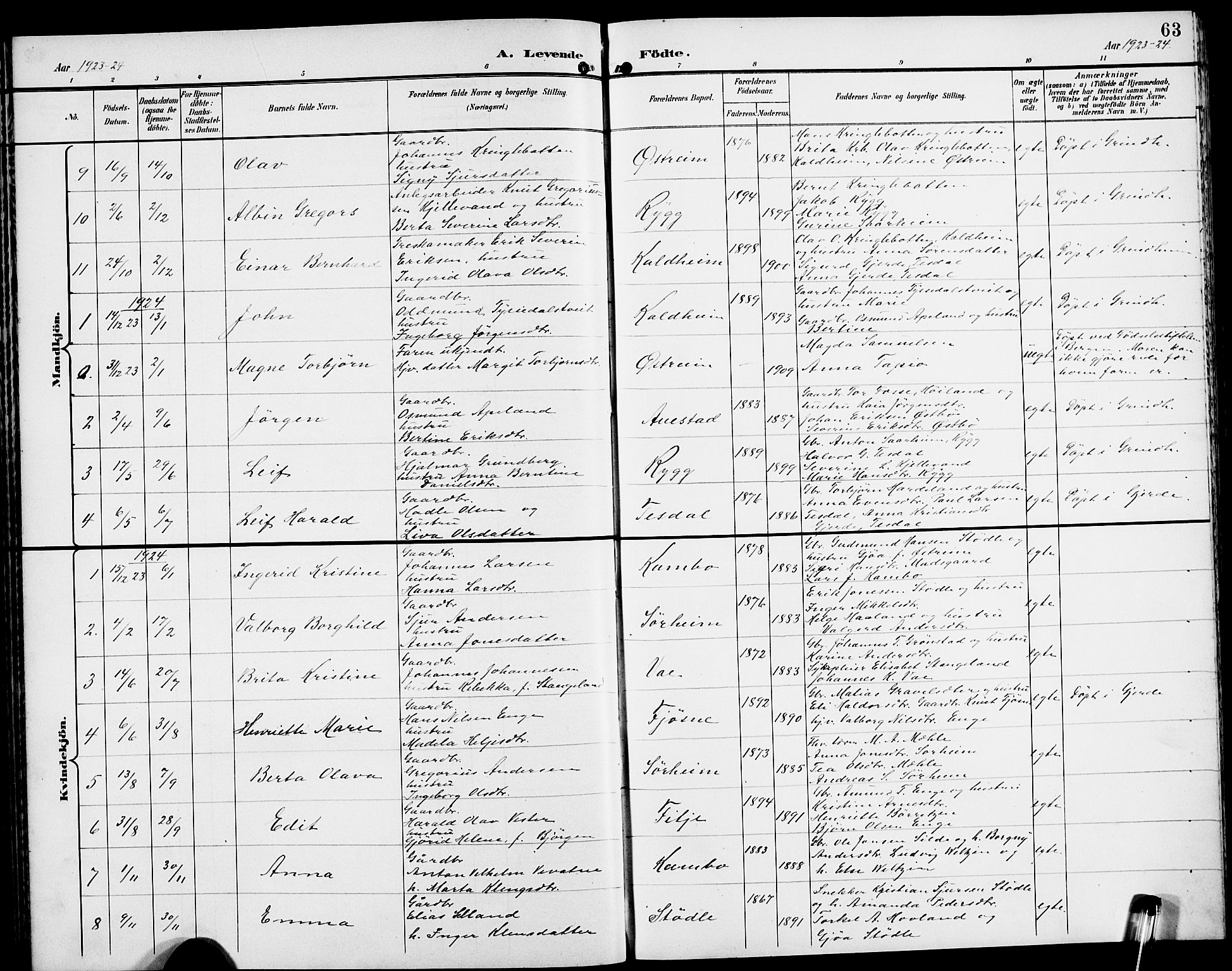 Etne sokneprestembete, SAB/A-75001/H/Hab: Parish register (copy) no. A 6, 1897-1924, p. 63