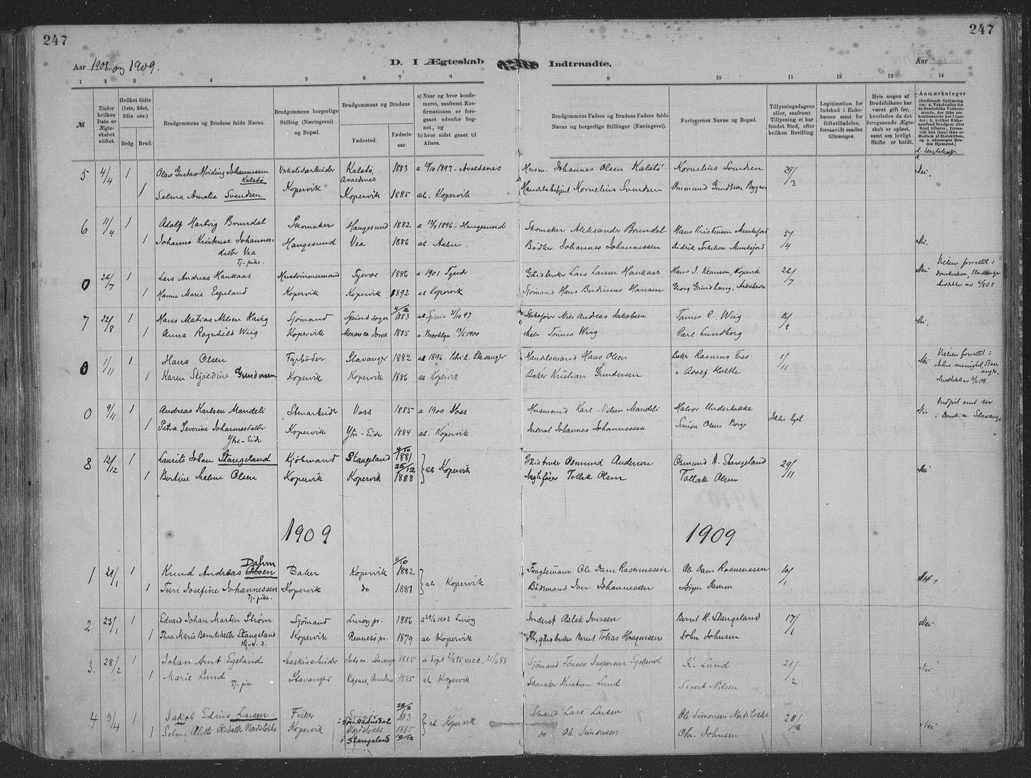 Kopervik sokneprestkontor, AV/SAST-A-101850/H/Ha/Haa/L0001: Parish register (official) no. A 1, 1880-1919, p. 247