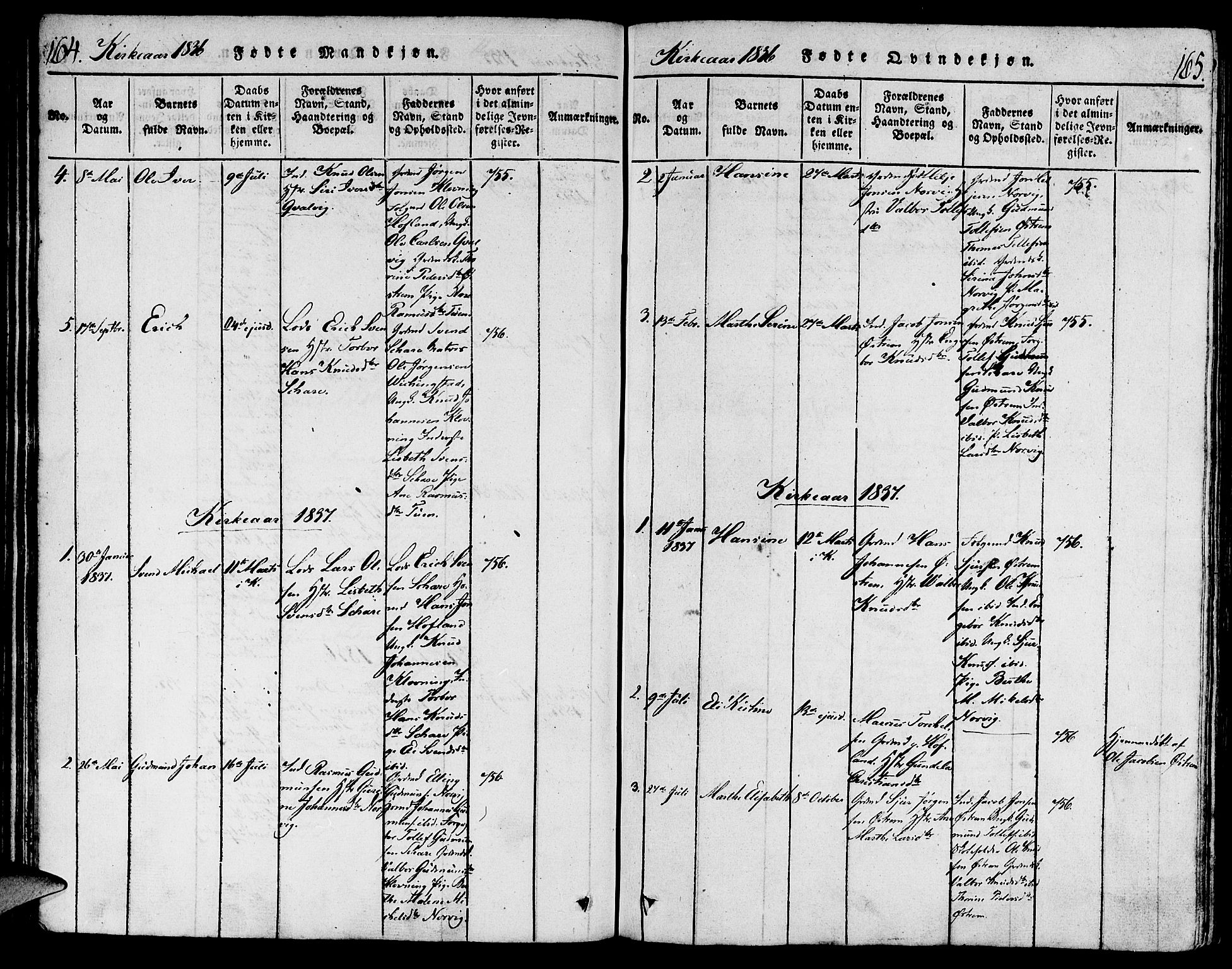 Torvastad sokneprestkontor, AV/SAST-A -101857/H/Ha/Haa/L0003: Parish register (official) no. A 3 /2, 1817-1837, p. 164-165