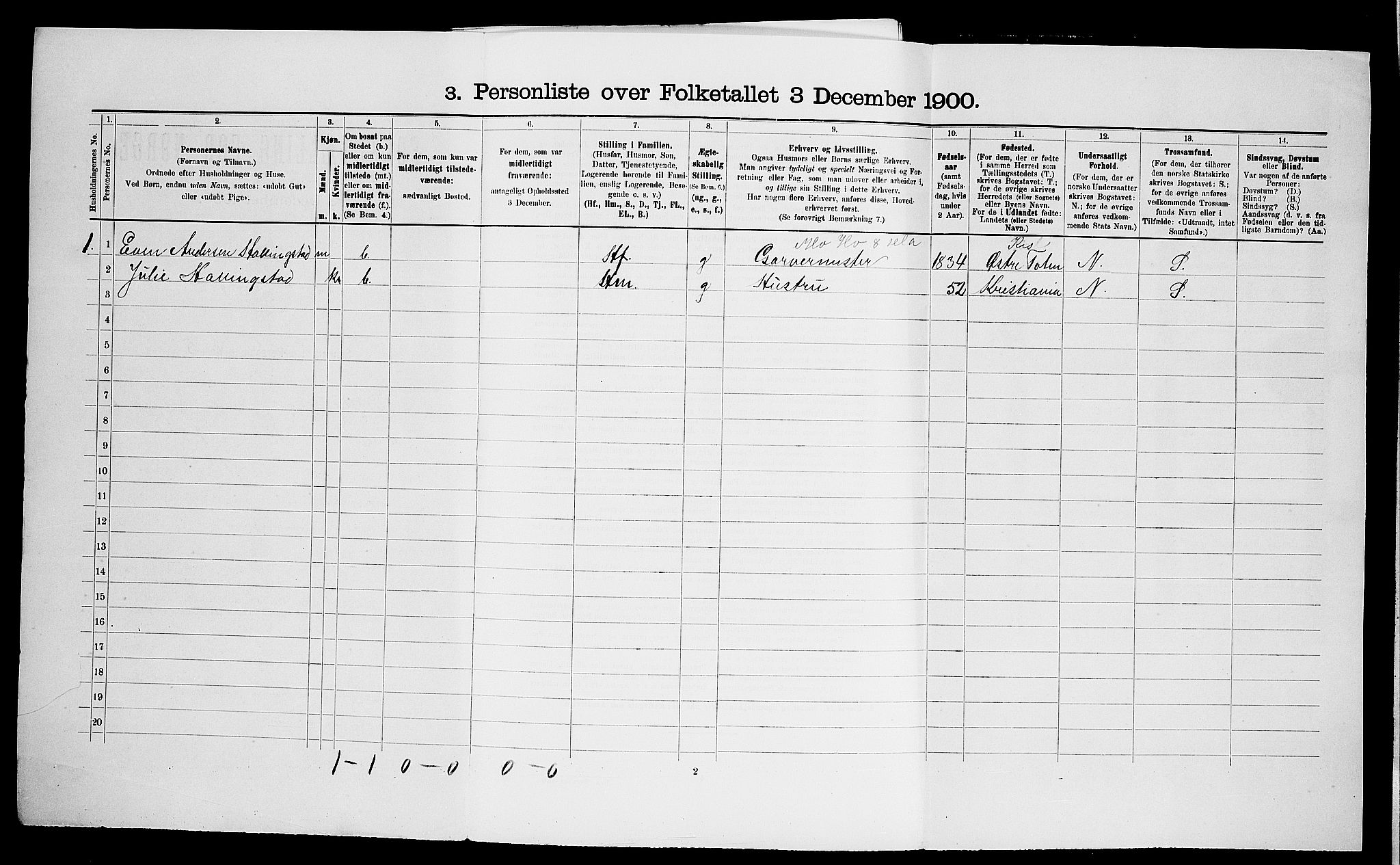 SAO, 1900 census for Vestby, 1900