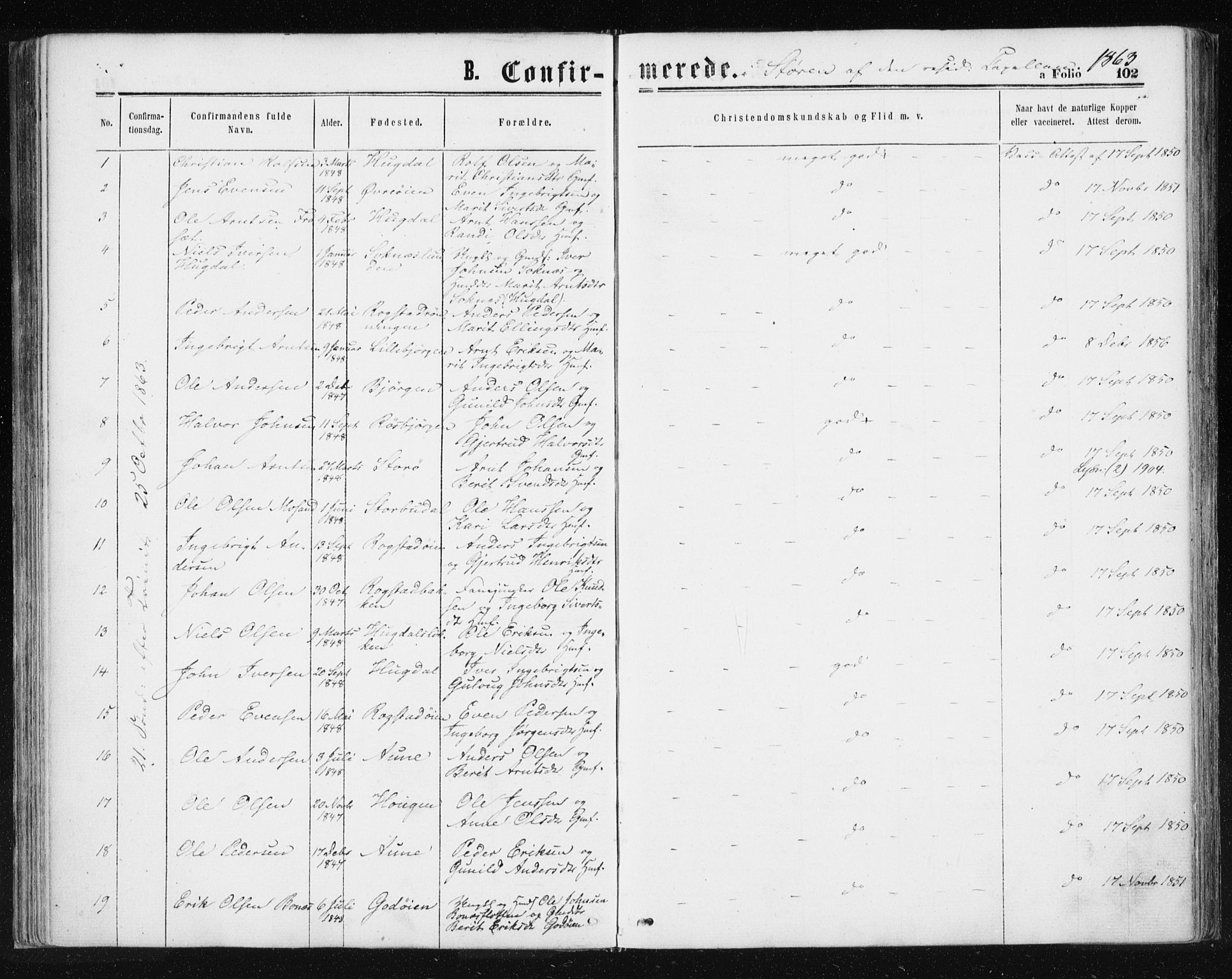 Ministerialprotokoller, klokkerbøker og fødselsregistre - Sør-Trøndelag, SAT/A-1456/687/L1001: Parish register (official) no. 687A07, 1863-1878, p. 102