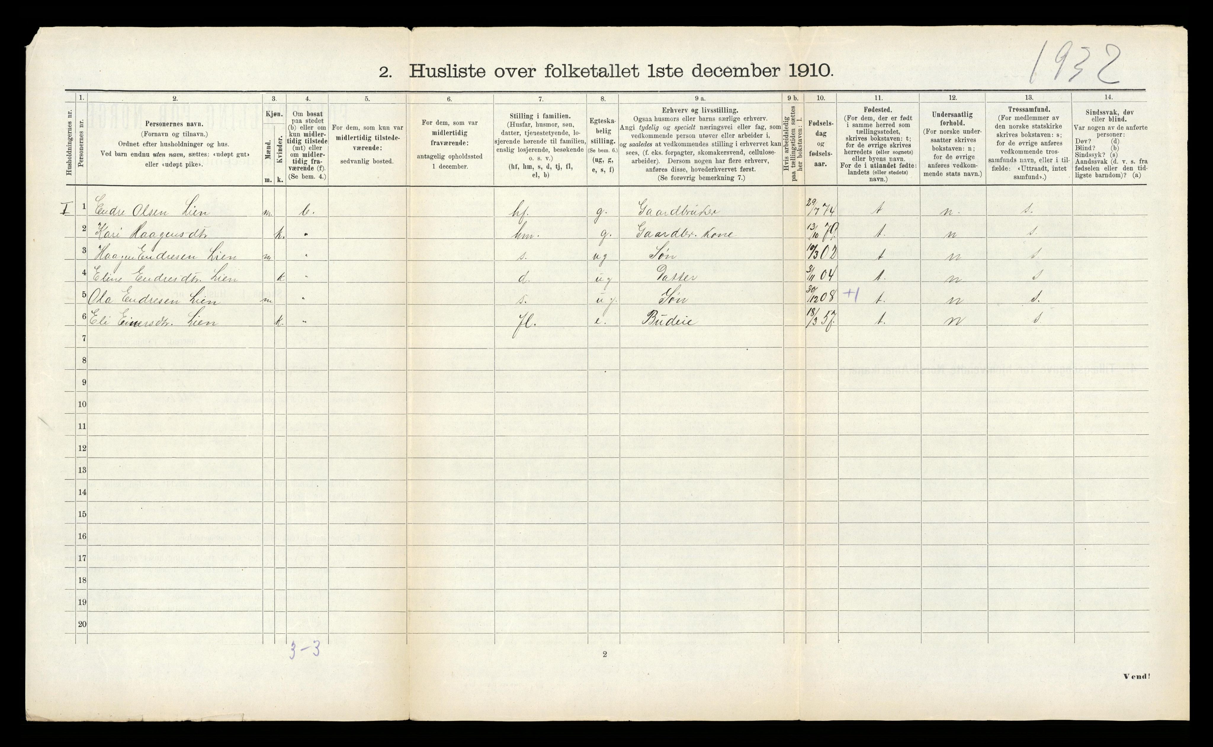 RA, 1910 census for Rennebu, 1910, p. 185