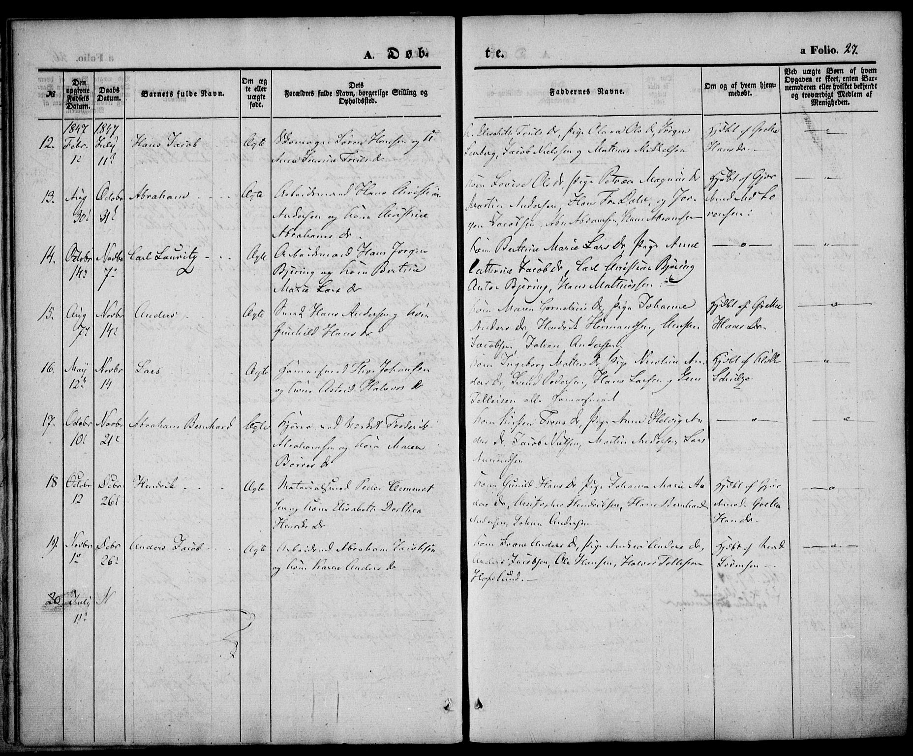 Larvik kirkebøker, SAKO/A-352/F/Fb/L0003: Parish register (official) no. II 3, 1842-1856, p. 27