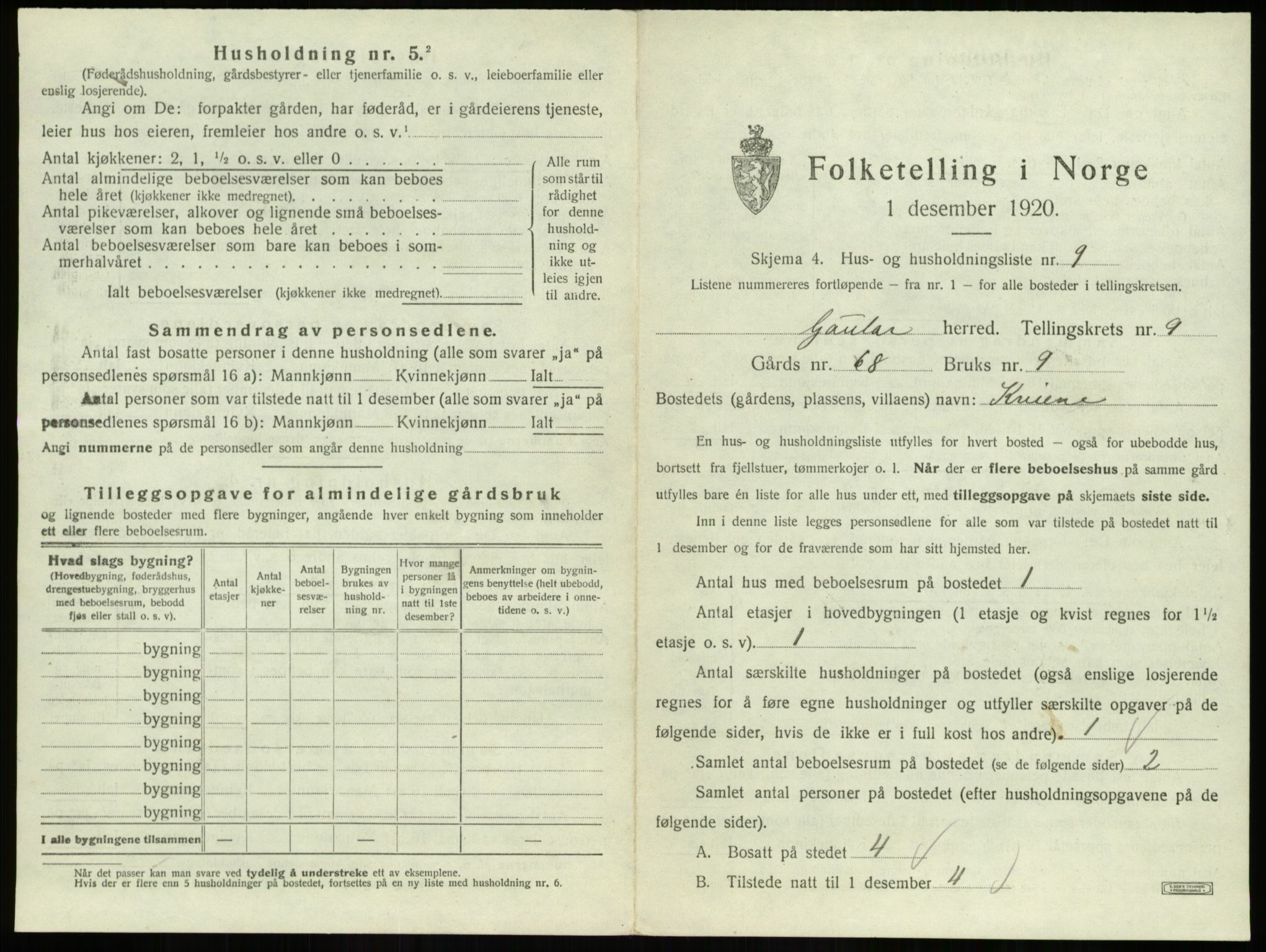 SAB, 1920 census for Gaular, 1920, p. 624