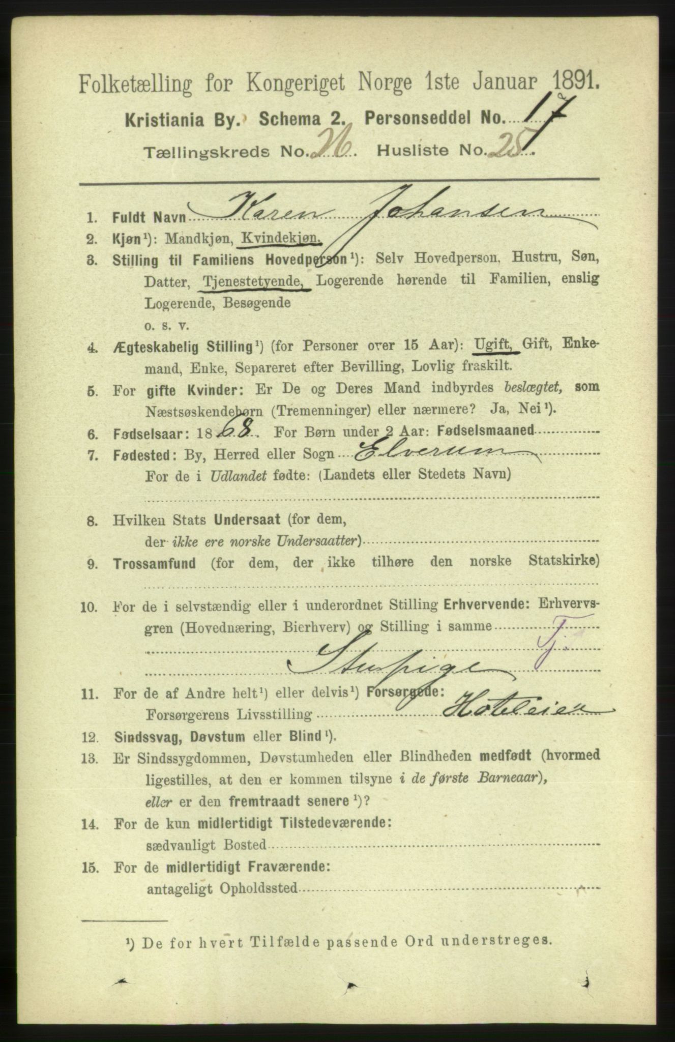 RA, 1891 census for 0301 Kristiania, 1891, p. 13630